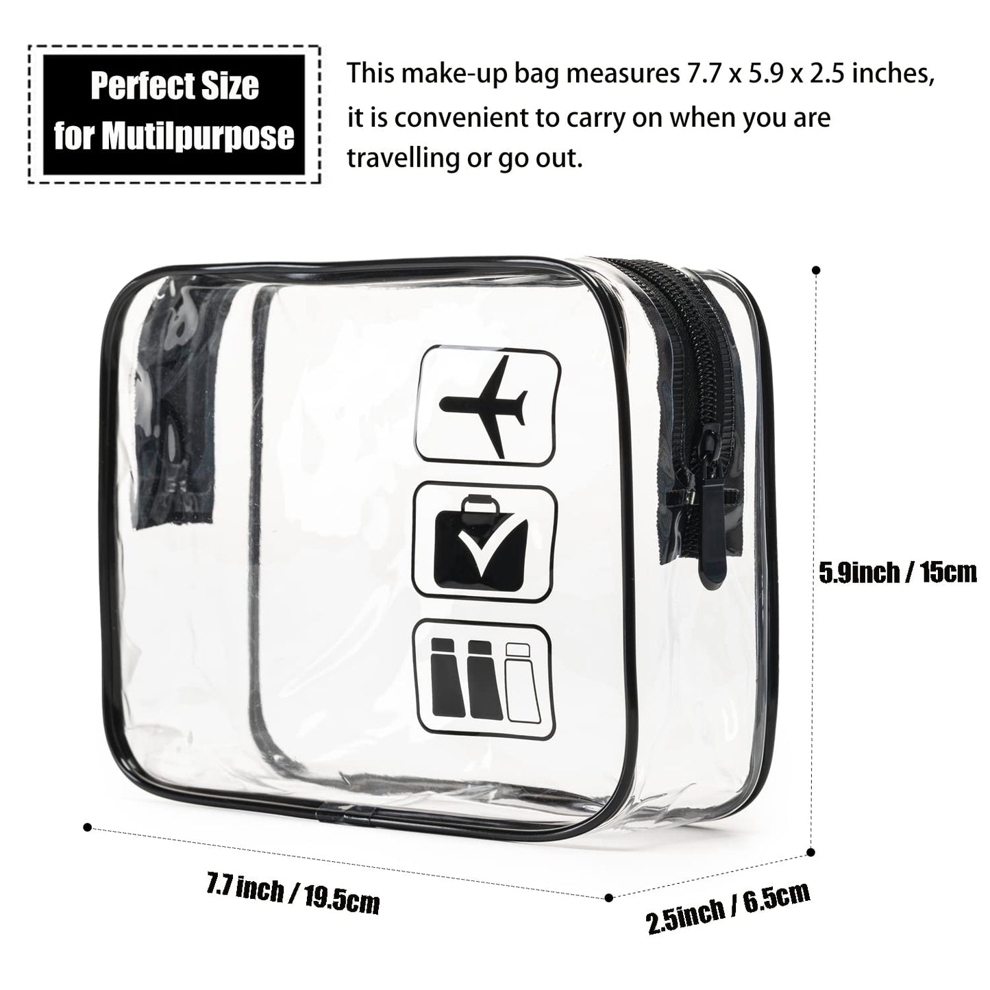 MODENGKGJIAN TSA Approved Toiletry Bag, 3 Pcs Clear Toiletries Bags Quart Size Travel Makeup Cosmetic Bag for Women Men, Carry  Airport Airline Compliant Bag (Black)