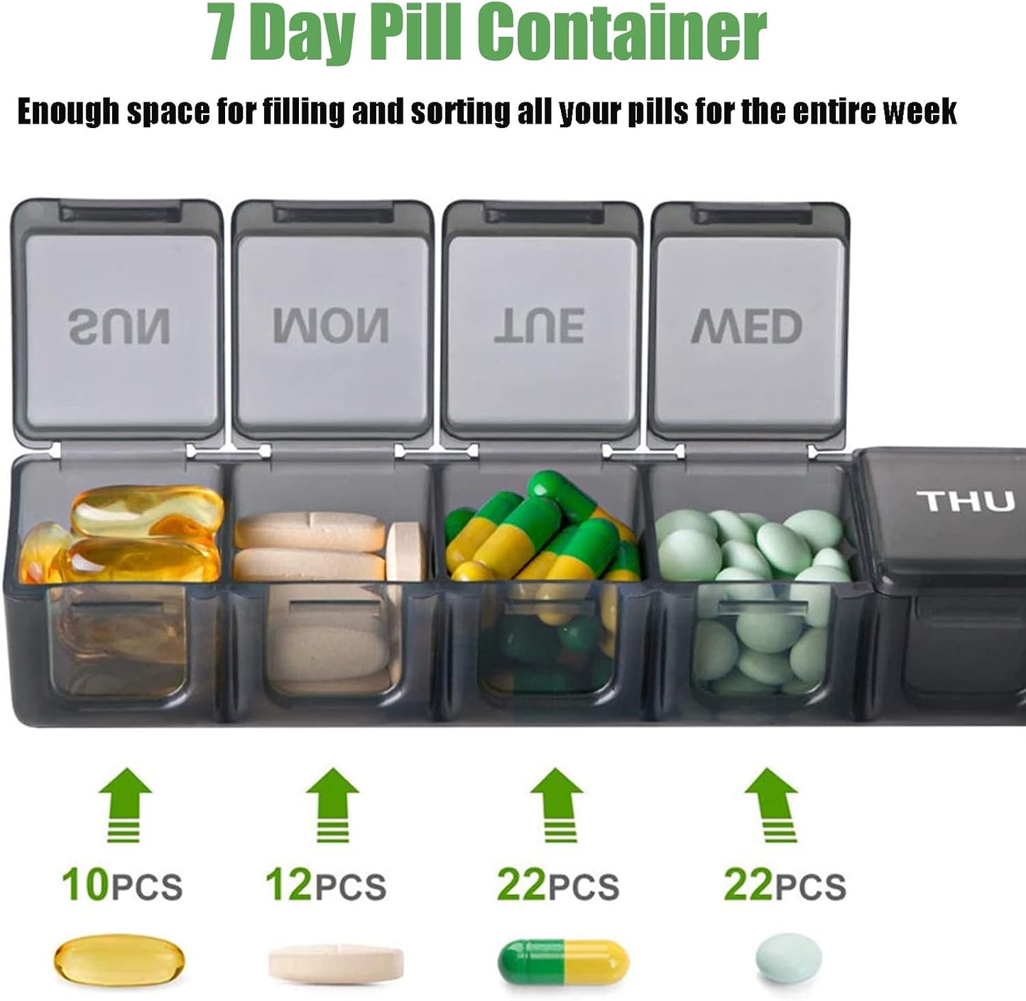 7 Pack TSA Approved Travel Luggage Tag and 2 Pack Weekly Pill Organizer