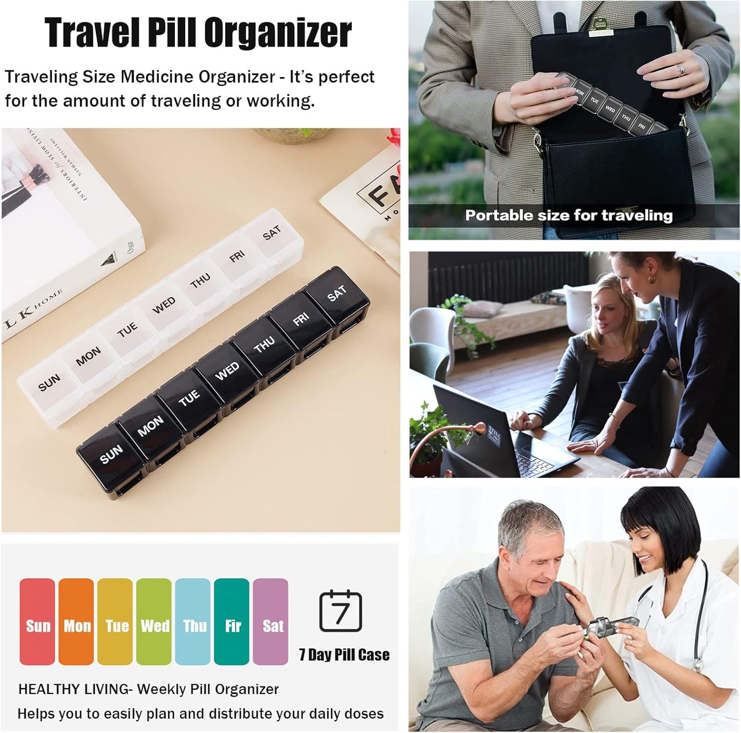 7 Pack TSA Approved Travel Luggage Tag and 2 Pack Weekly Pill Organizer