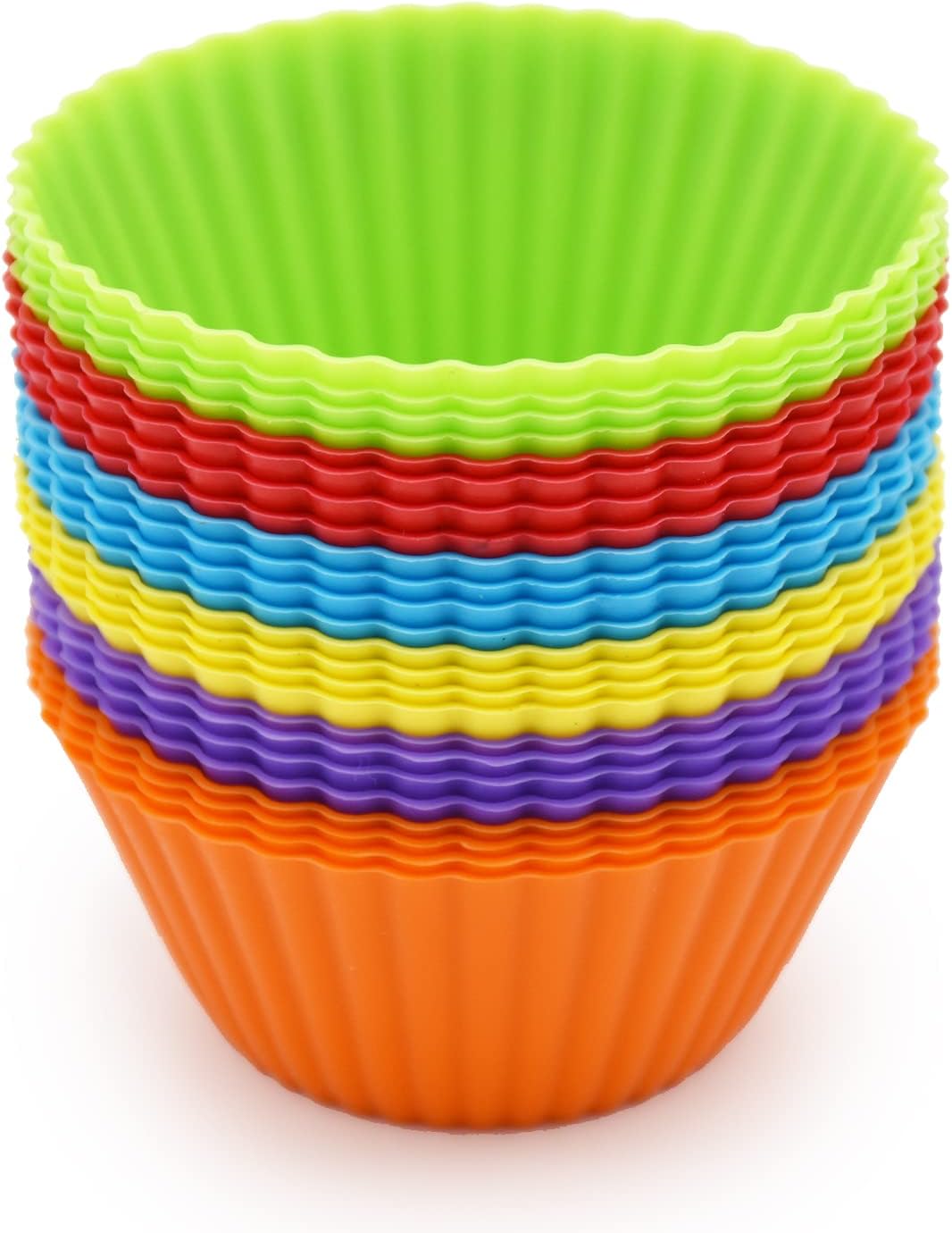 Silice Cupcake Baking Cups 24 Pack, Reusable & N-stick Muffin Cupcake Liners Holders Set for Party Halloween Christmas, Easy Clean Pastry Muffin Molds（Pack of 24,Multicolor）