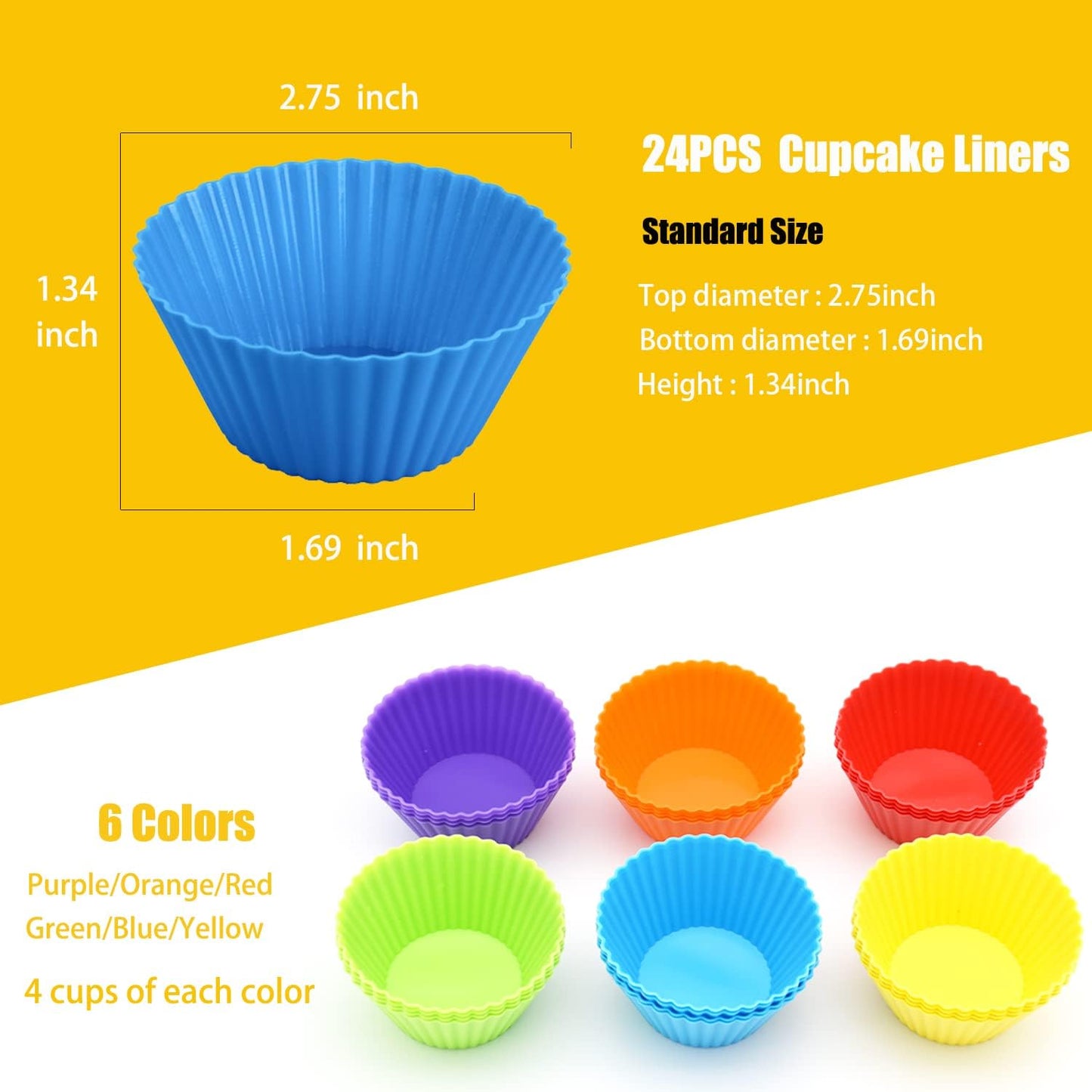 Silice Cupcake Baking Cups 24 Pack, Reusable & N-stick Muffin Cupcake Liners Holders Set for Party Halloween Christmas, Easy Clean Pastry Muffin Molds（Pack of 24,Multicolor）