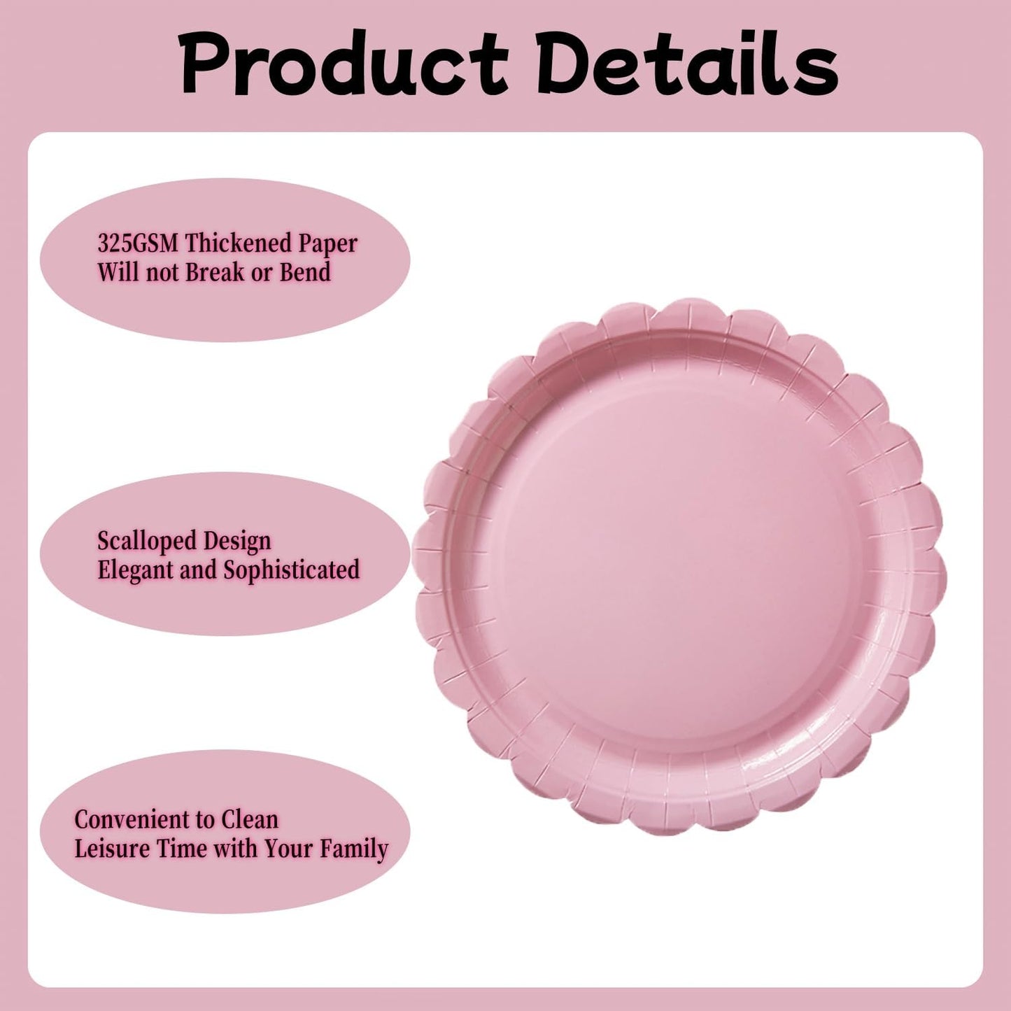 50PCS Scalloped Disposable Paper Plates Dessert Cake Party Plates for Baby Shower, Wedding,Bridal Shower Birthday Party Supplies (Pink, 7IN)