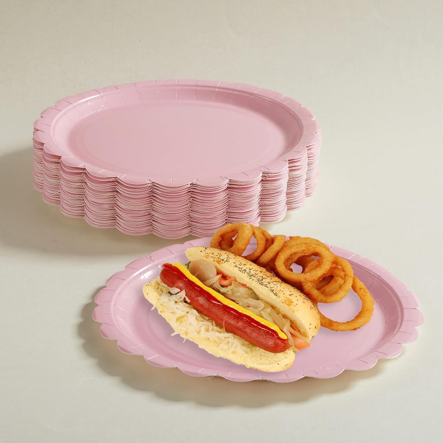 50PCS Scalloped Disposable Paper Plates Dessert Cake Party Plates for Baby Shower, Wedding,Bridal Shower Birthday Party Supplies (Pink, 7IN)