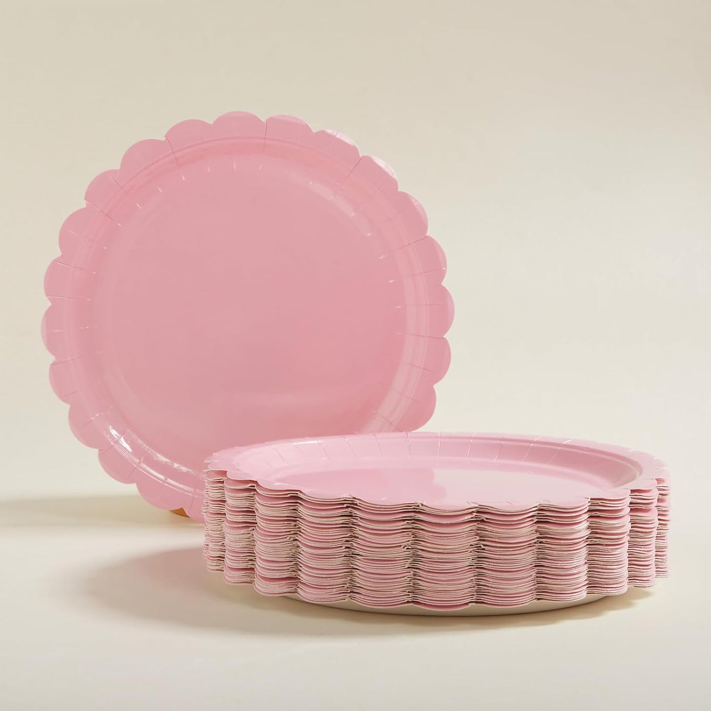 50PCS Scalloped Disposable Paper Plates Dessert Cake Party Plates for Baby Shower, Wedding,Bridal Shower Birthday Party Supplies (Pink, 7IN)