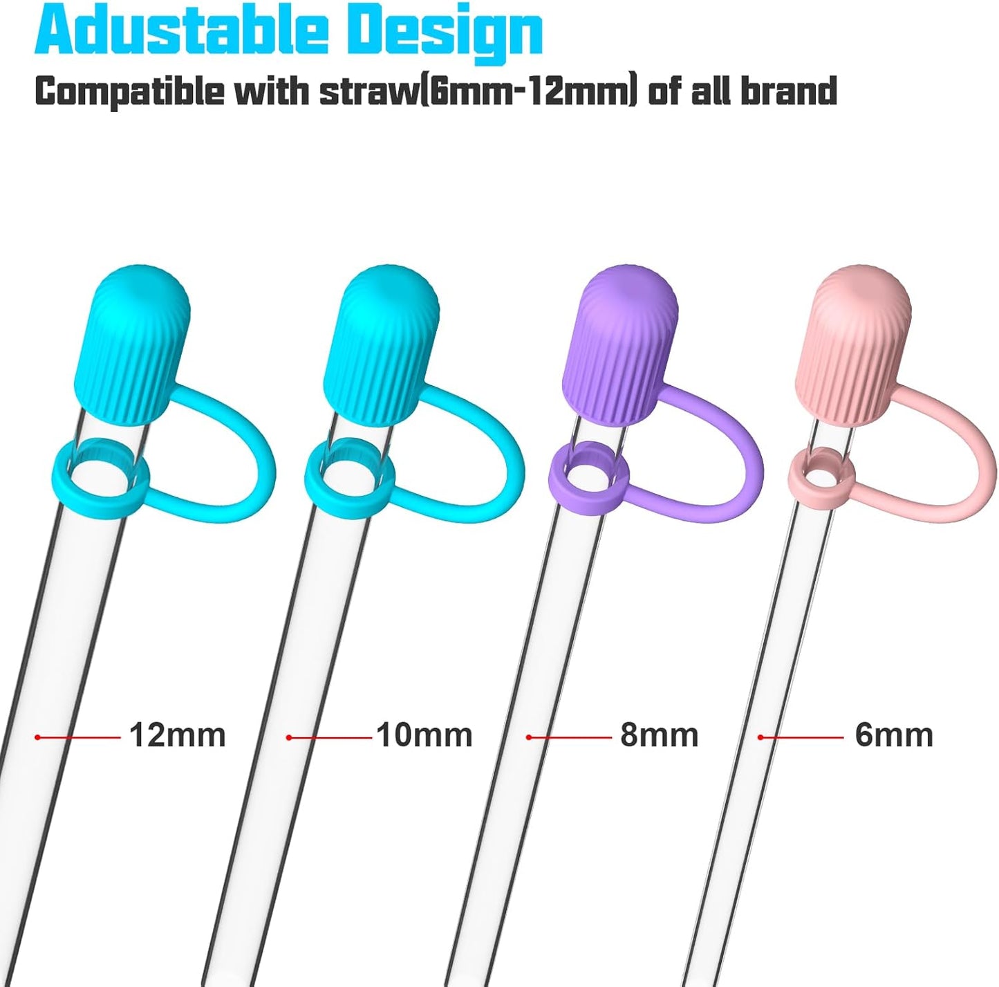 Adjustable Straw Cover for Stanley|Simple Modern||Owala||Reduce|Maars|Meoky|MaxBase|Beast|Hydrapeak Cup, All Brand of Straw Accessories, Diameter 6mm-12mm, BPA Free, Dishwasher safe