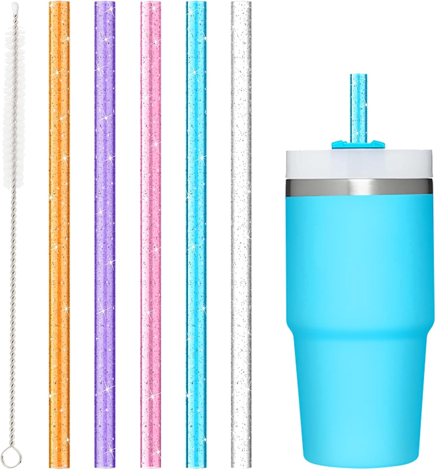 10 PCS Straw Cleaner Brush For Stanley Cup and 5 Pcs Replacement Colors Straw for Stanley Cup 14 oz 20 oz Tumbler