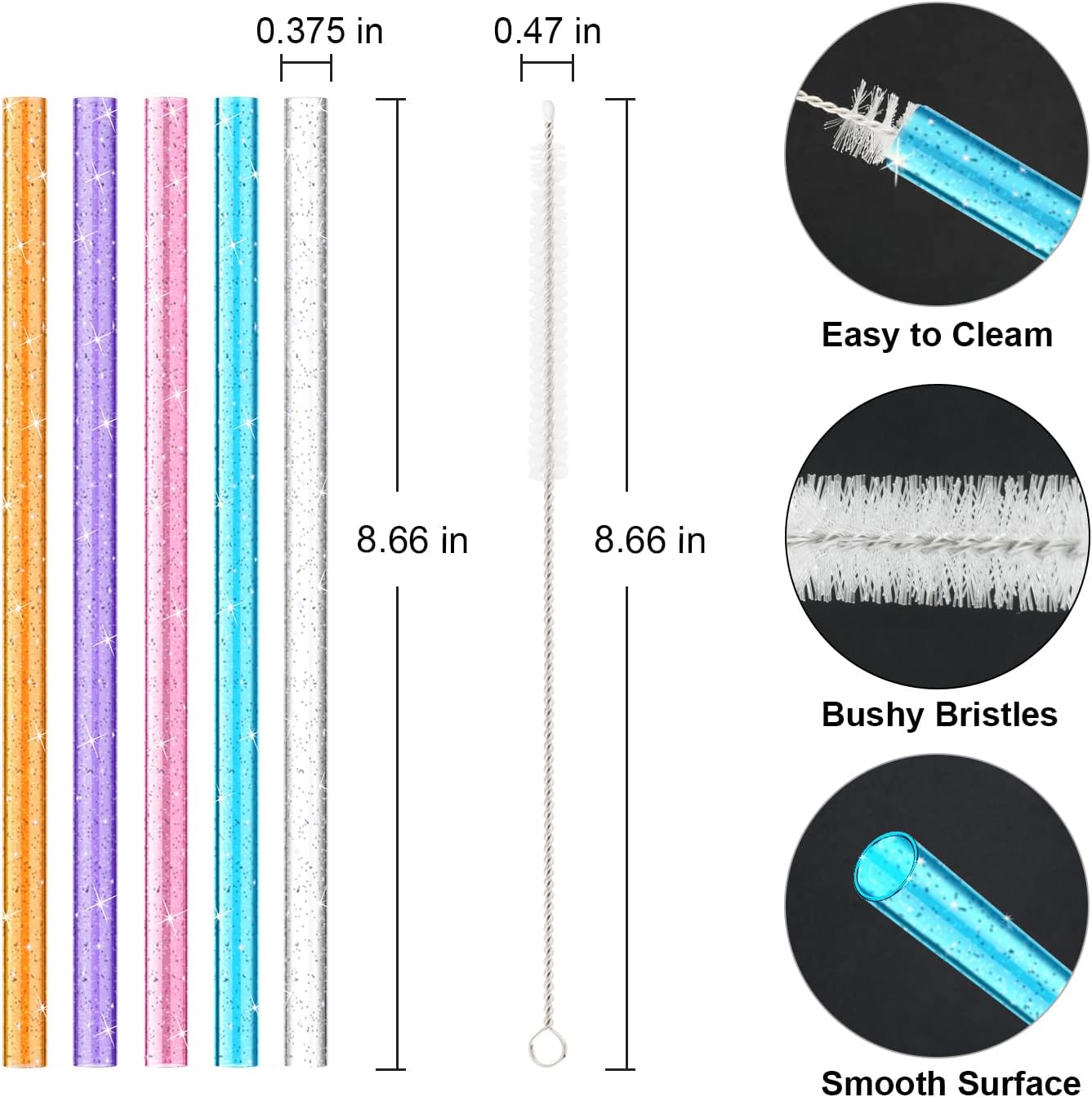 10 PCS Straw Cleaner Brush For Stanley Cup and 5 Pcs Replacement Colors Straw for Stanley Cup 14 oz 20 oz Tumbler