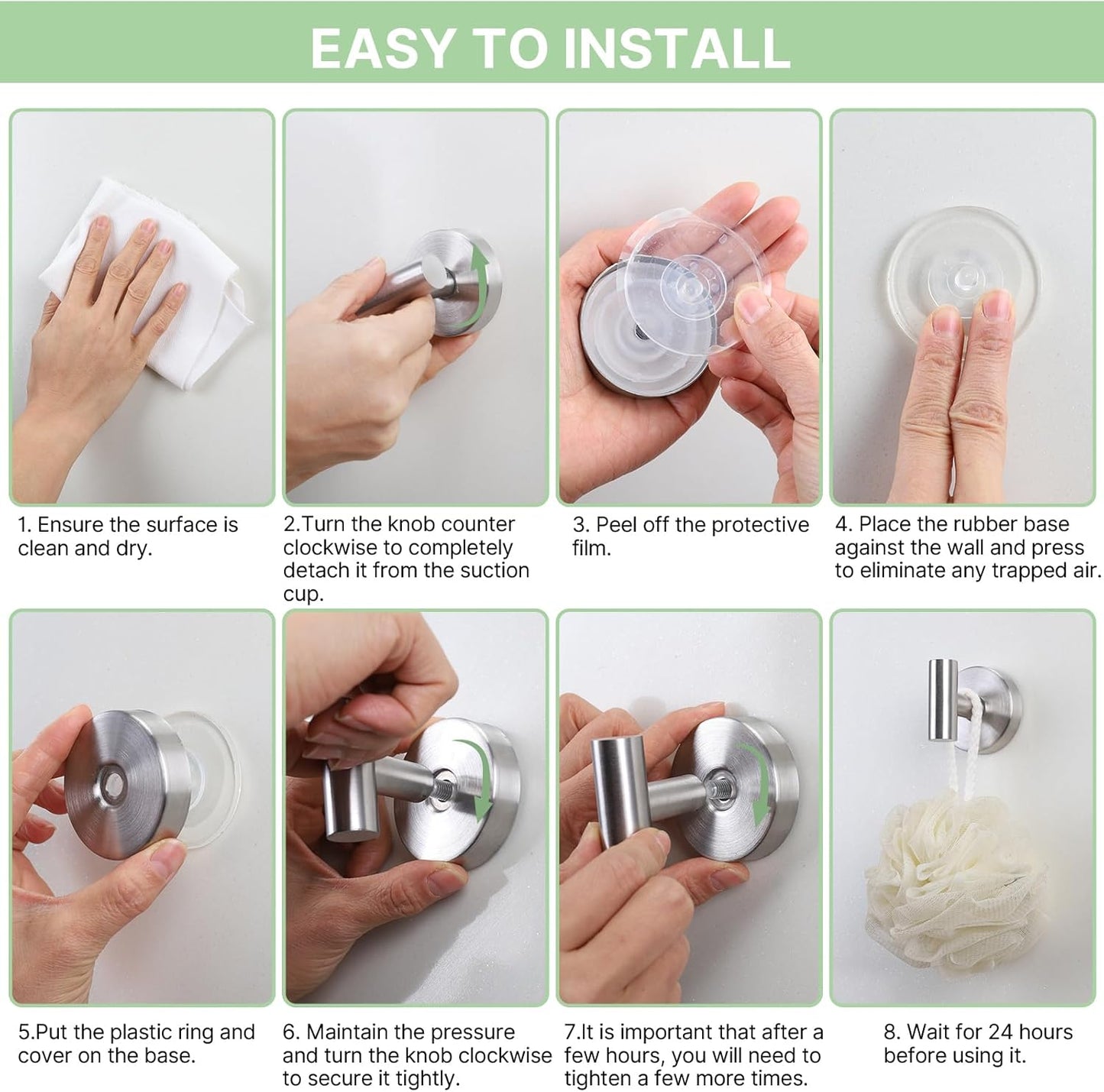 2 Pack Heavy Duty Sucti Cup Hooks - No Drill Shower Hooks for Bathroom, Kitchen & Glass Doors, Wall-Mounted Towel Holder, Hanging Hanger for Robes, Strg Hold  Tile, Window, Mirrors - Silver