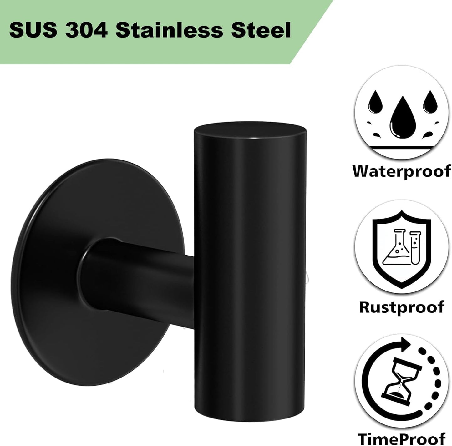 4 Pack Adhesive Towel Hooks for Bathroom, Waterproof Wall Mount Towel Holder, Matte Black Wall Robe Hook, Stainless Steel Heavy Duty Door Hanger Towel Hook for Kitchen, Bedroom, Hotel
