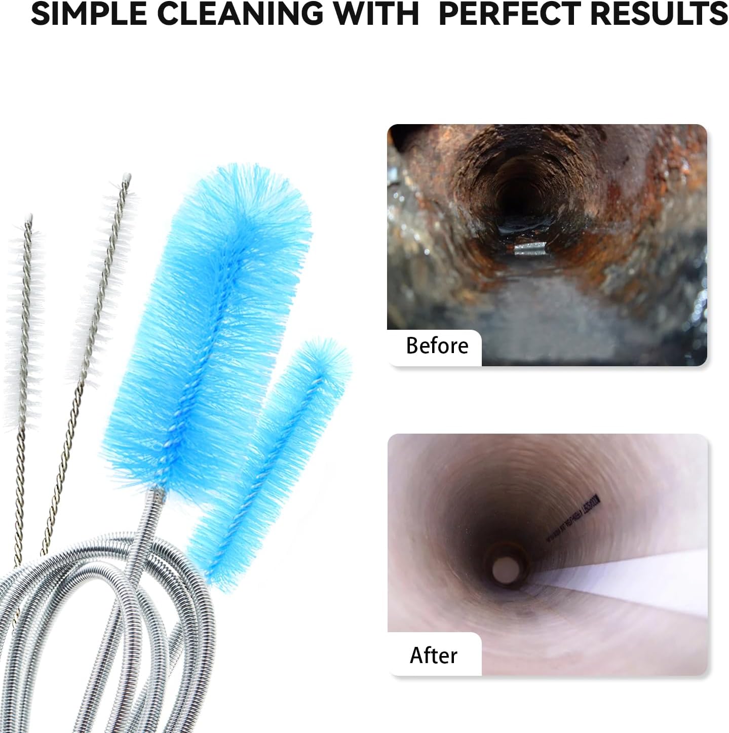 Flexible Drain Brush, 66 Inch Lg Double Ended Hose Pipe and 58 Inch Tube Cleaning Brush and 2 Pack 8 Inch Straw Cleaner Brush