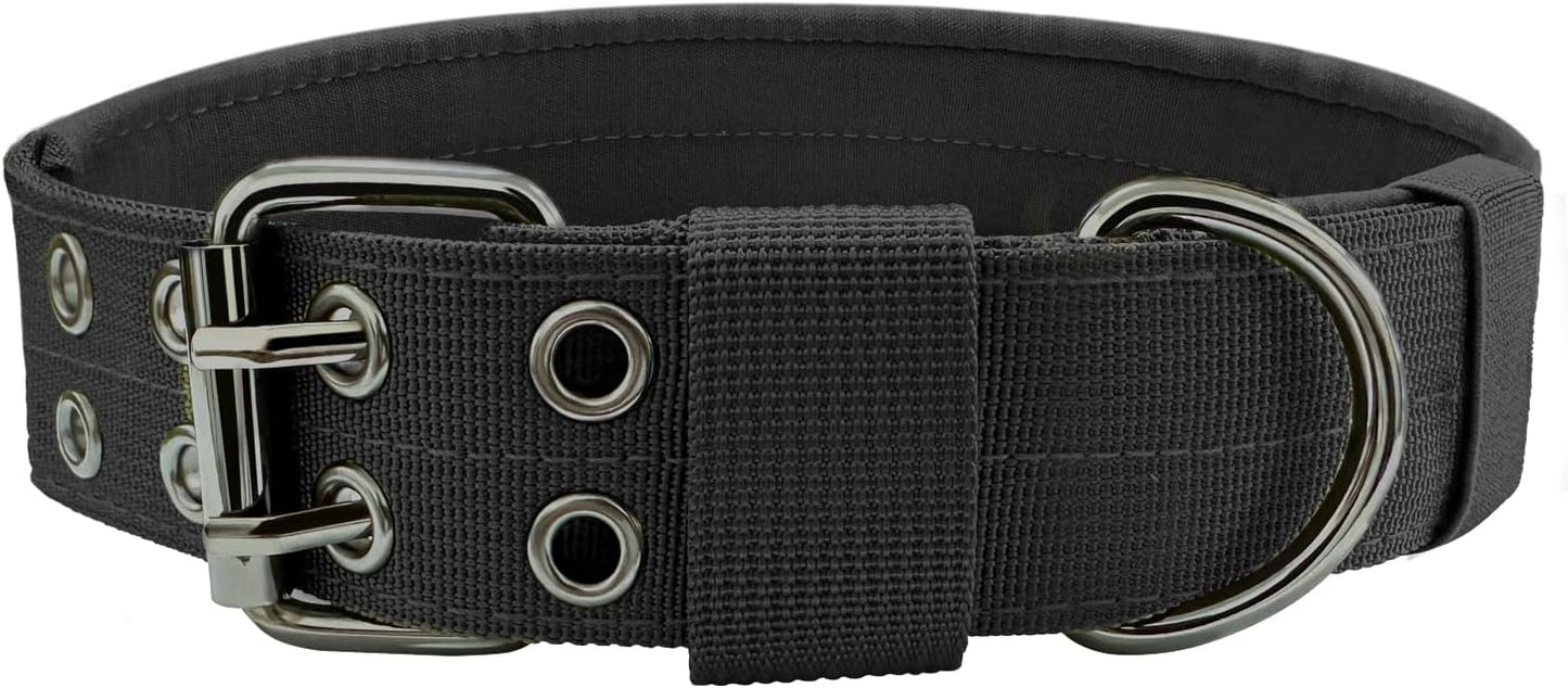 Heavy Duty Dog Collar for Large Dogs, Tactical Dog Collars with Metal Buckle & D Ring, 1.5" Width Thick Adjustable Nyl Collar for Medium Dogs, Black/L