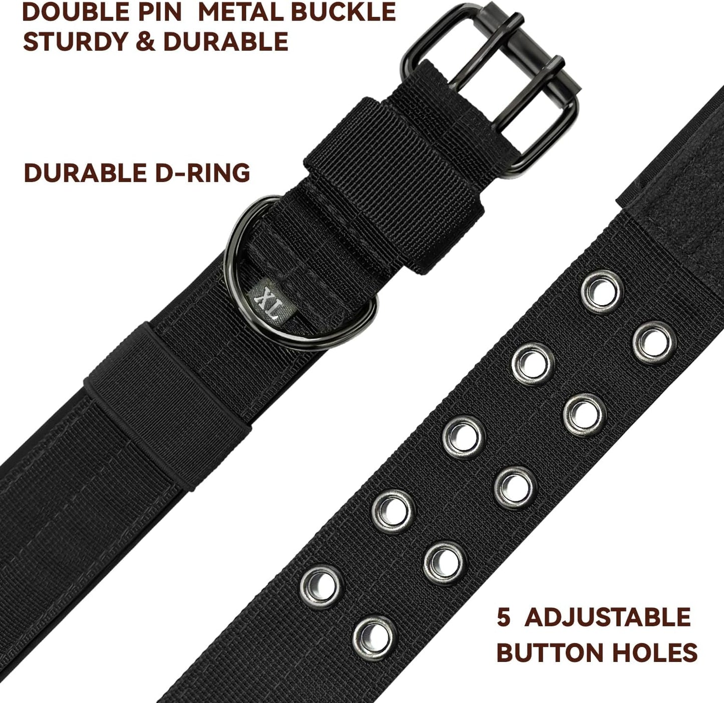 Heavy Duty Dog Collar for Large Dogs, Tactical Dog Collars with Metal Buckle & D Ring, 1.5" Width Thick Adjustable Nyl Collar for Medium Dogs, Black/L