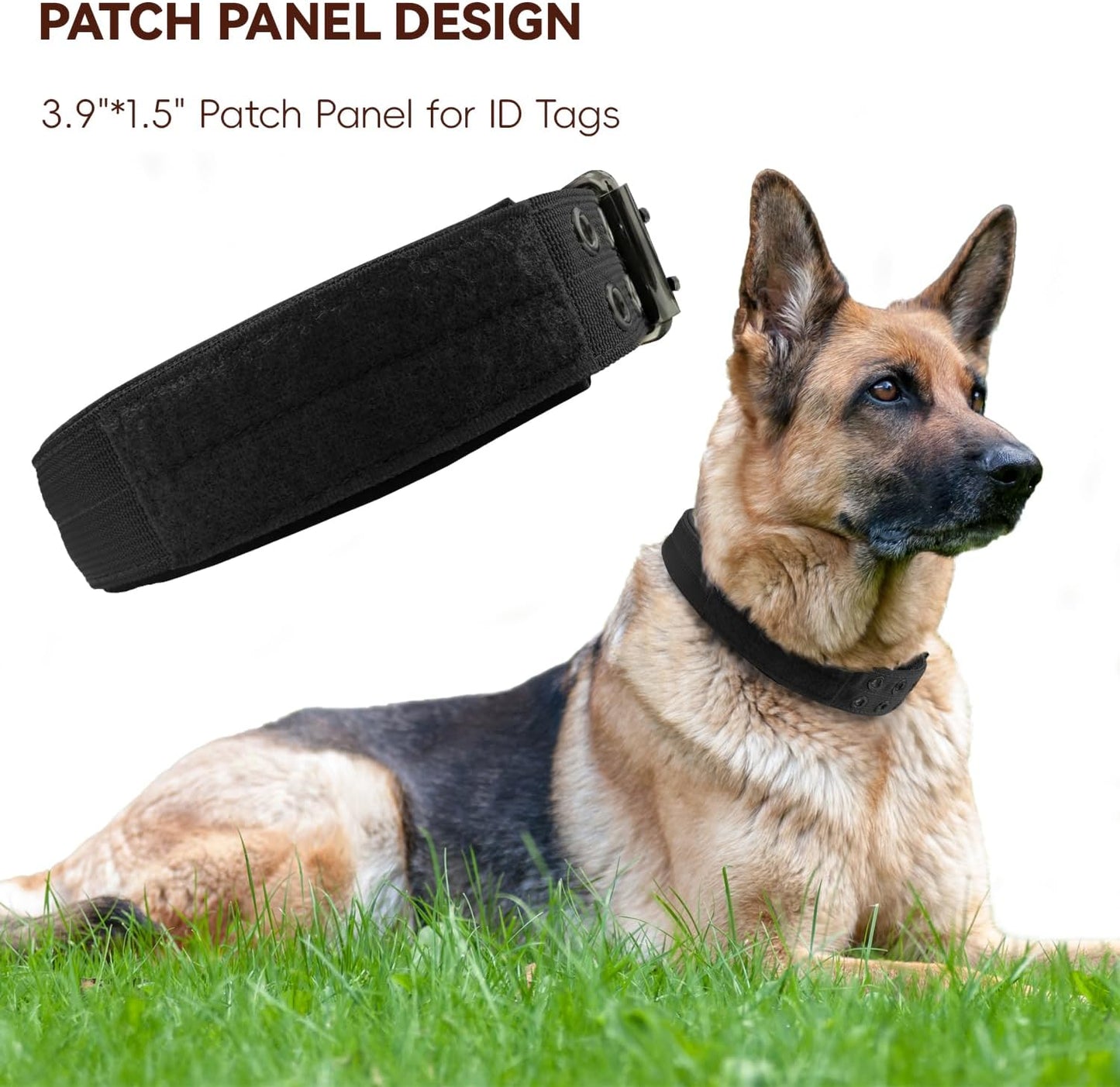 Heavy Duty Dog Collar for Large Dogs, Tactical Dog Collars with Metal Buckle & D Ring, 1.5" Width Thick Adjustable Nyl Collar for Medium Dogs, Black/L