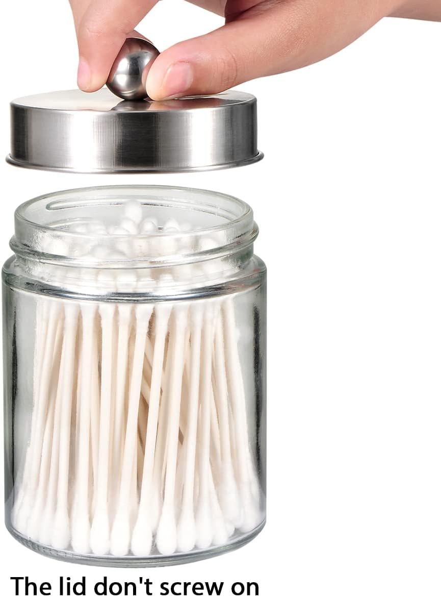 Apothecary Jars Bathroom Vanity Organizer -Countertop Canister Jar with Storage Lid - Qtip Dispenser Holder Glass for Qtips,Cott Swabs,Makeup Spges,Hair Band - Brushed Nickel (1 Pack)