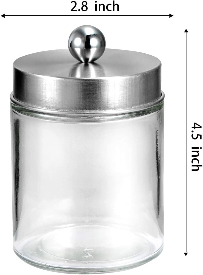 Apothecary Jars Bathroom Vanity Organizer -Countertop Canister Jar with Storage Lid - Qtip Dispenser Holder Glass for Qtips,Cott Swabs,Makeup Spges,Hair Band - Brushed Nickel (1 Pack)