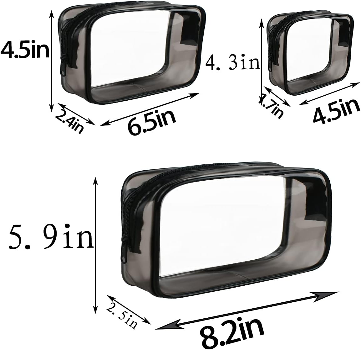 4 Pack Clear Cosmetic Bag for Travel - TSA Approved Toiletry Makeup Pouch Carry-on Airport Airline Compliant Portable PVC Waterproof With Zipper Women Quart Size Set