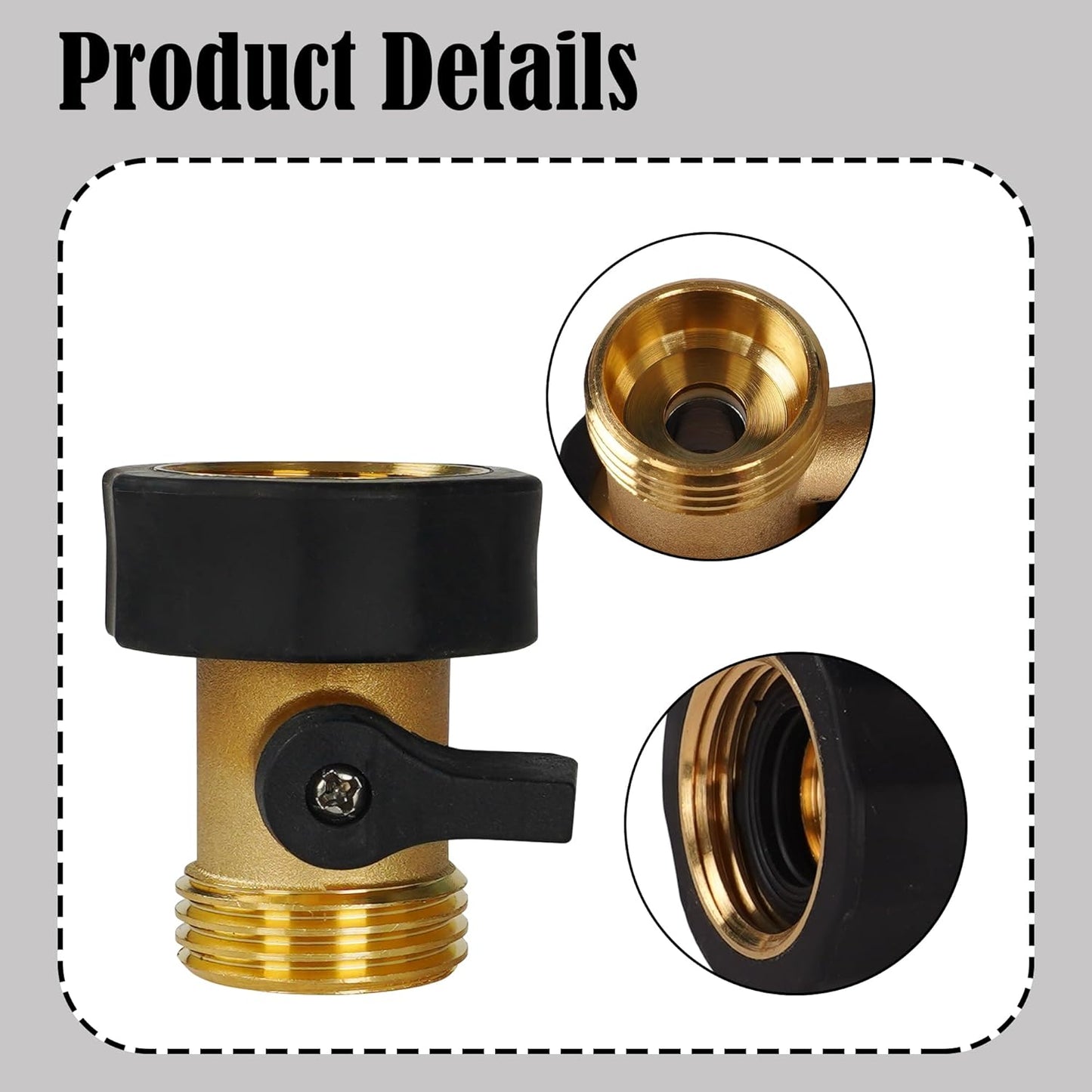 Garden Hose Shut Off Valve, 4 Pack 3/4 Inch Heavy Duty Solid Brass Garden Hose Connector, Water Shut Off Valve with 8 Extra Rubber Washers