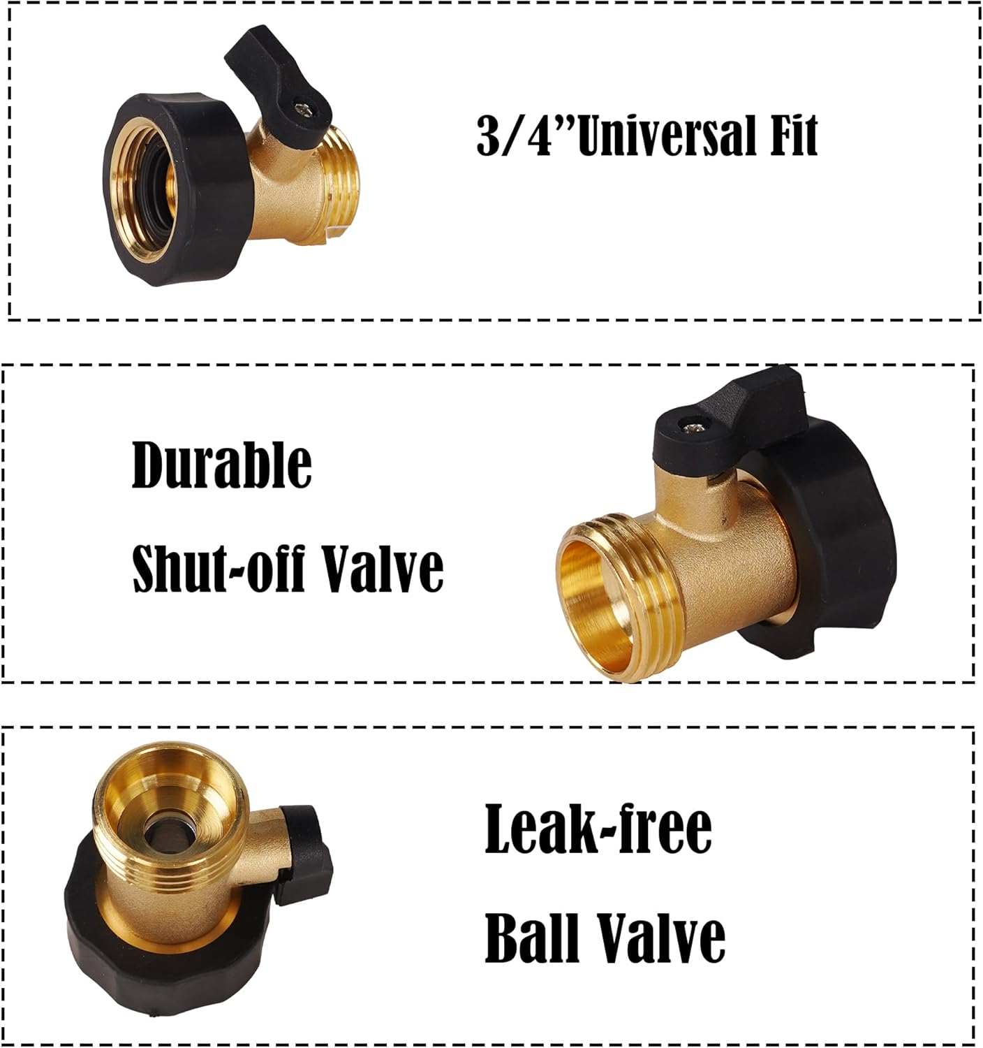 Garden Hose Shut Off Valve, 4 Pack 3/4 Inch Heavy Duty Solid Brass Garden Hose Connector, Water Shut Off Valve with 8 Extra Rubber Washers