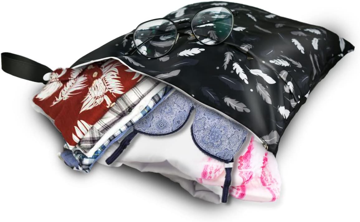 2 Pcs Waterproof Reusable Wet Dry Bag for Diaper Baby Cloth Gym Clothes Washable Travel Bags Beach Pool Swimsuits Pockets with Two Zippered Dirty Diapers Stroller Yoga Toiletries Daycare Organizer