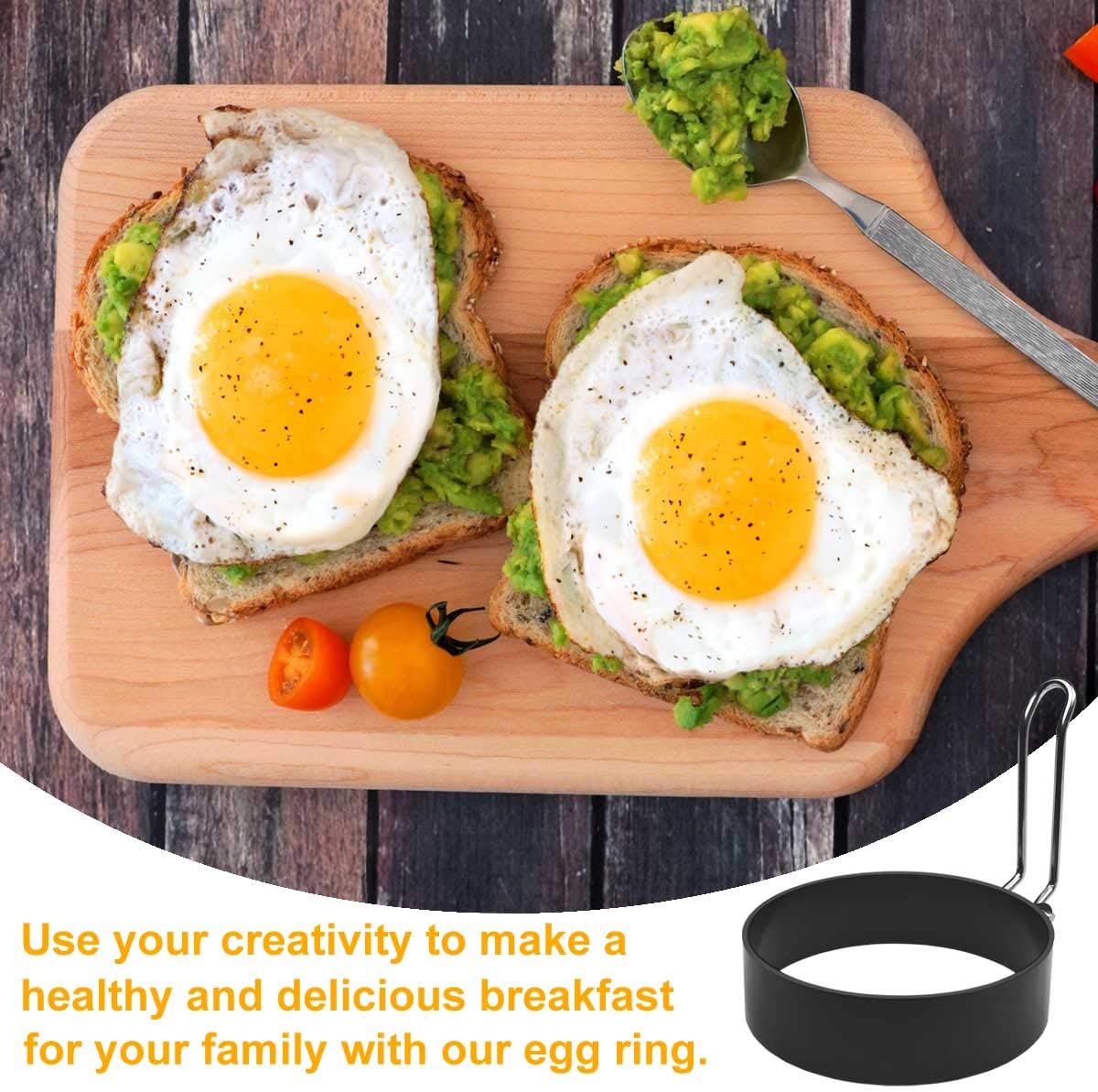 4 Pack Stainless Steel Eggs Maker Non Stick Round Egg Cooker for Cooking Rings Shaper Frying Pancake Sandwiches Metal Handle Household Kitchen Breakfast Tool
