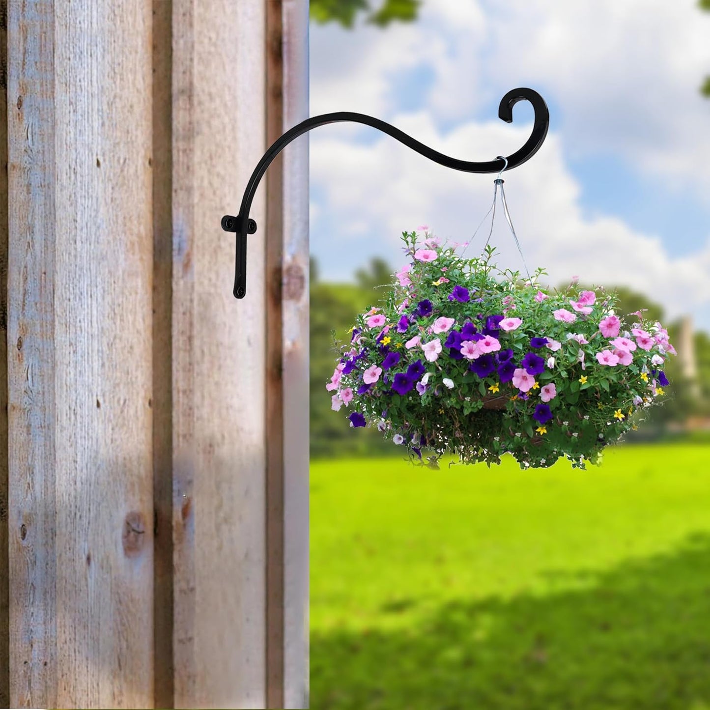 2 Pack Plant Hanger Outdoor, 12 Inch Heavy-Duty Hanging Plant Hook for Outside Basket, Black Metal Wall Mount Plant Bracket Hook for Flower Baskets Bird Feeder