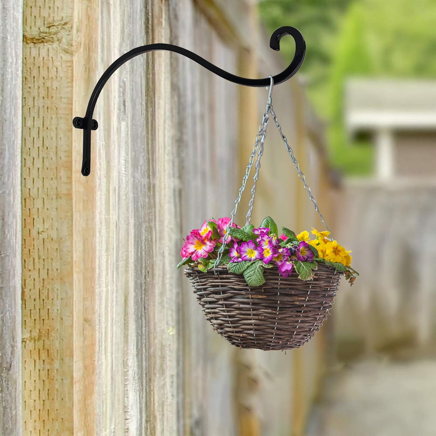 2 Pack Plant Hanger Outdoor, 12 Inch Heavy-Duty Hanging Plant Hook for Outside Basket, Black Metal Wall Mount Plant Bracket Hook for Flower Baskets Bird Feeder