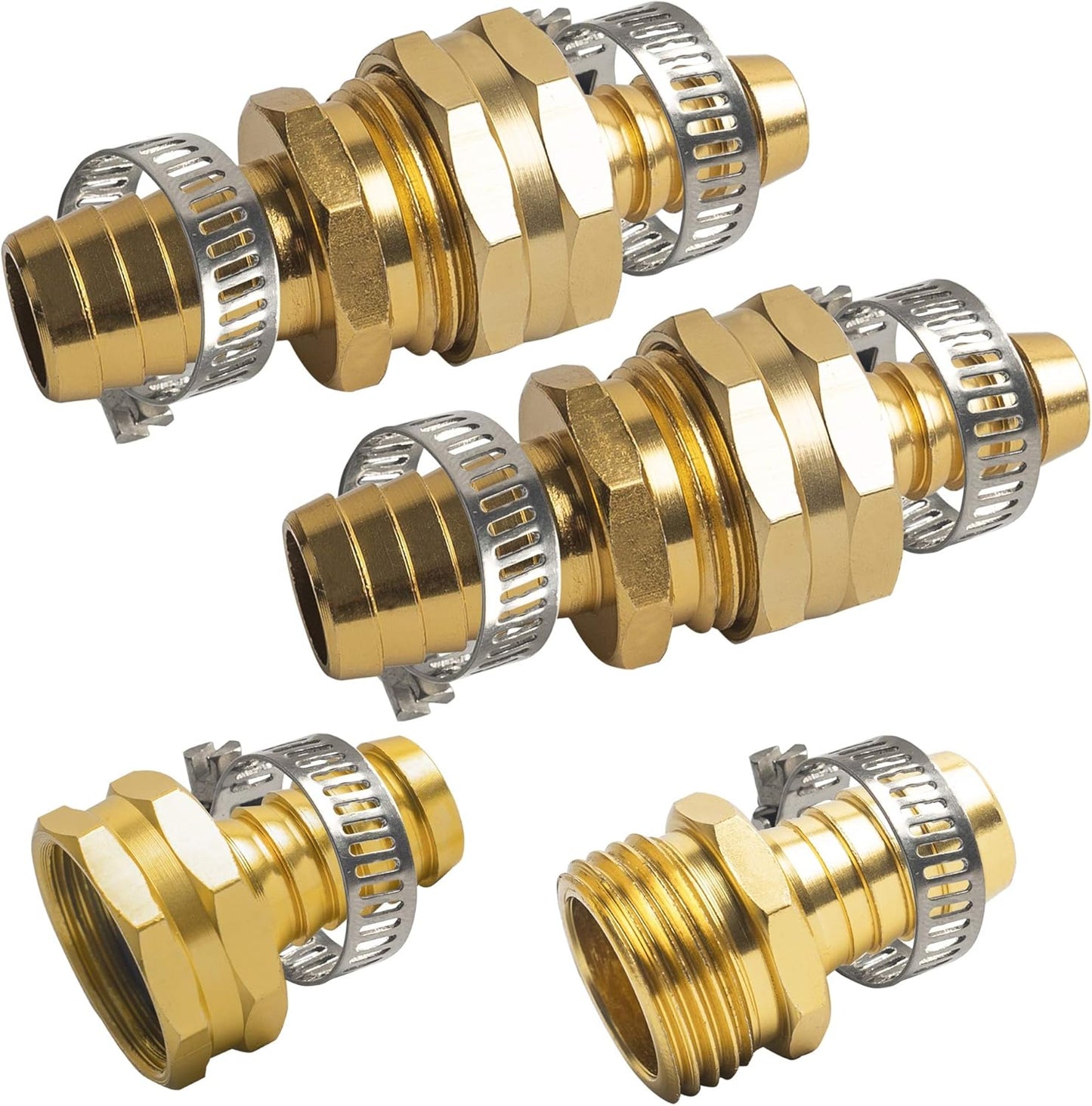 Hose Repair Connectors with Claps, 5/8" Aluminum Garden Hose Repair Kit, Female and Male Hose Connectors & Fitting with Stainless Steel Clamp, 3 pack