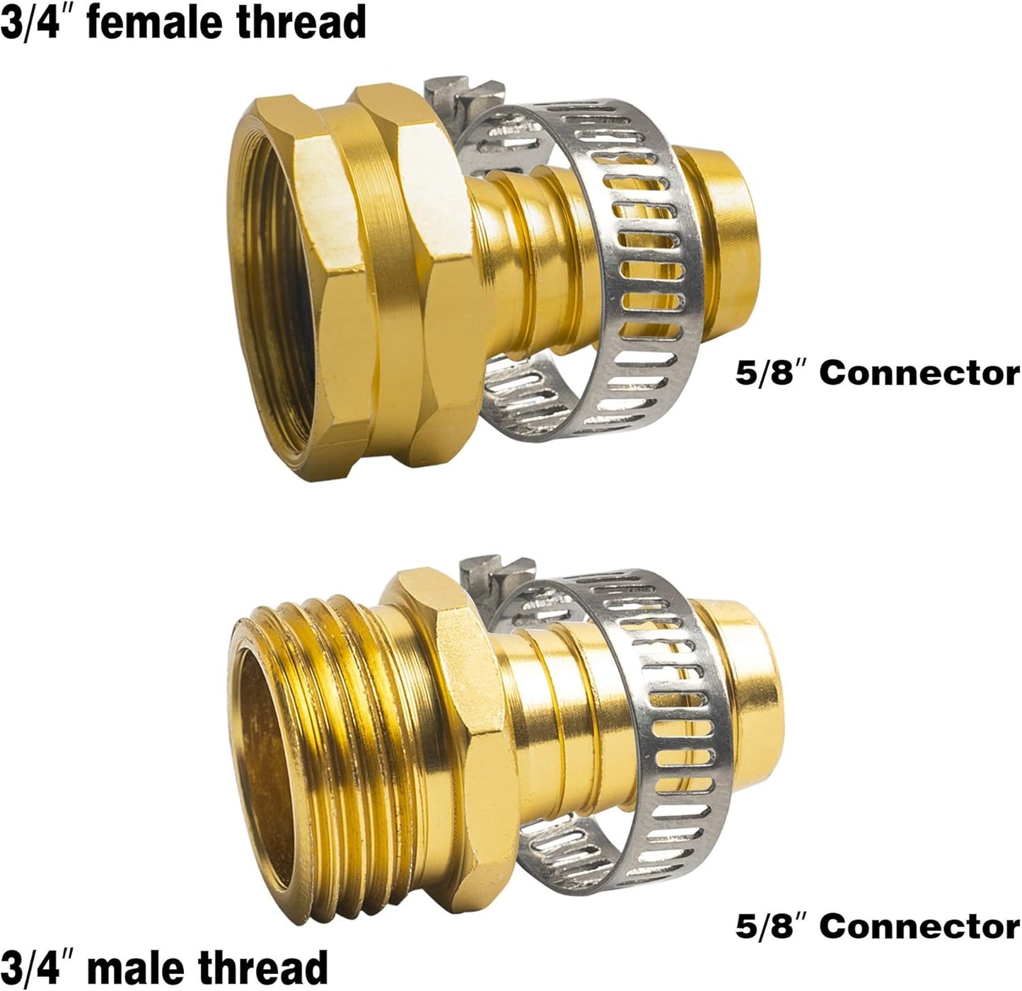 Hose Repair Connectors with Claps, 5/8" Aluminum Garden Hose Repair Kit, Female and Male Hose Connectors & Fitting with Stainless Steel Clamp, 3 pack