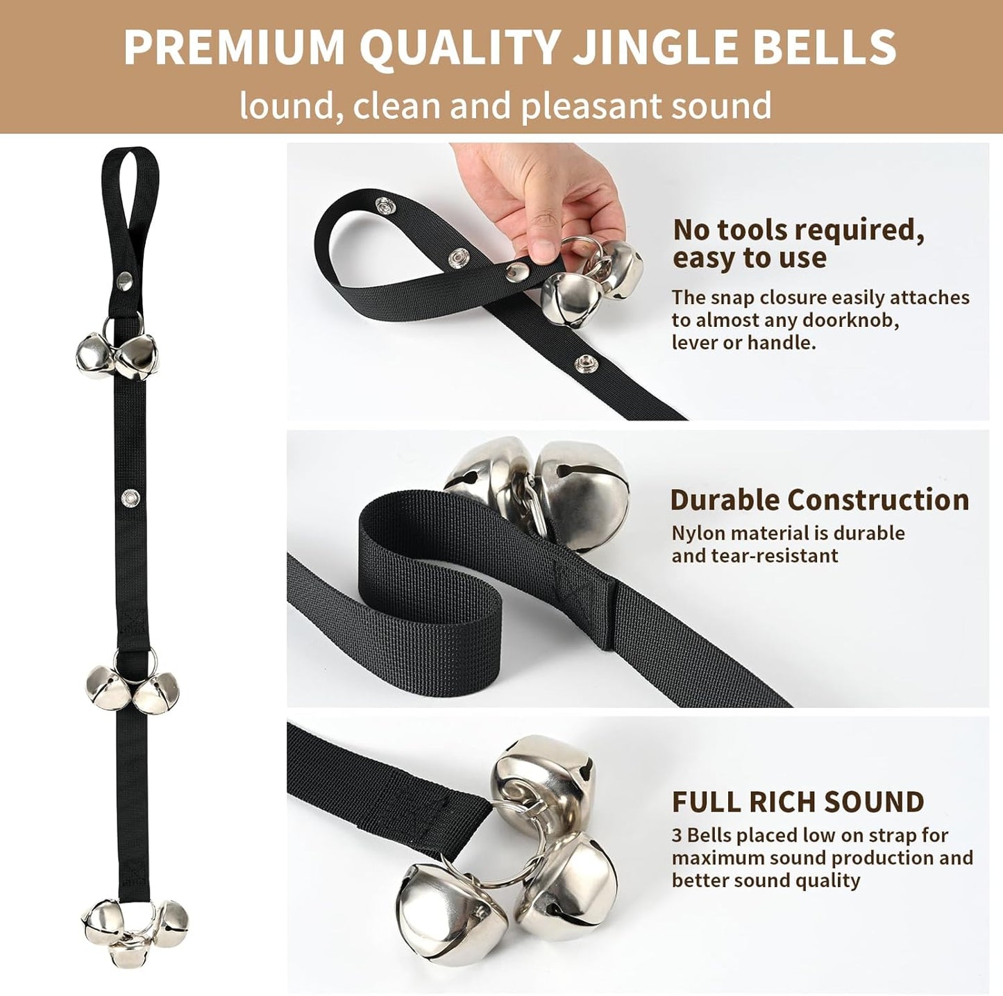 Upgraded Puppy Bells Dog Doorbells for Door Knob/Potty Training/Go Outside-Dog Puppies Dogs Doggy Doggie Pooch Pet Cat Lovers-Premium Quality-3 Snaps Length Adjustment Black; 1 Pack