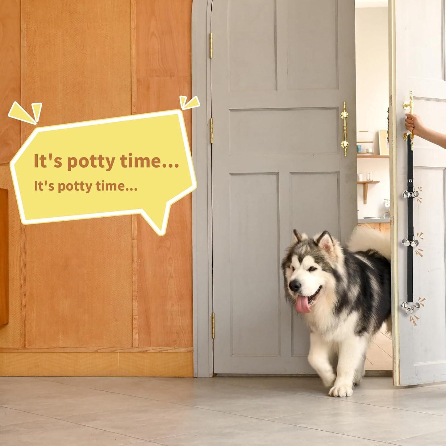 Upgraded Puppy Bells Dog Doorbells for Door Knob/Potty Training/Go Outside-Dog Puppies Dogs Doggy Doggie Pooch Pet Cat Lovers-Premium Quality-3 Snaps Length Adjustment Black; 1 Pack