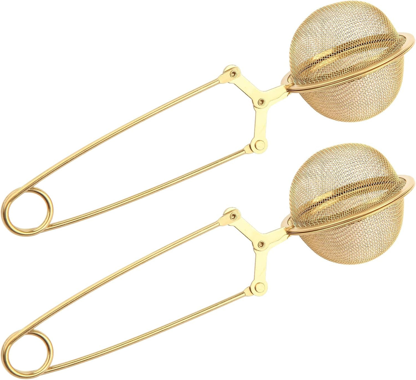 Snap Tea Ball Infuser with Handle; Premium Stainless Steel Fine Mesh Screen Strainer Filters Colander Cullender Sieve Infusion Steeper Maker for Loose Leaf Herbs, 2 Pieces, Golden  Handle