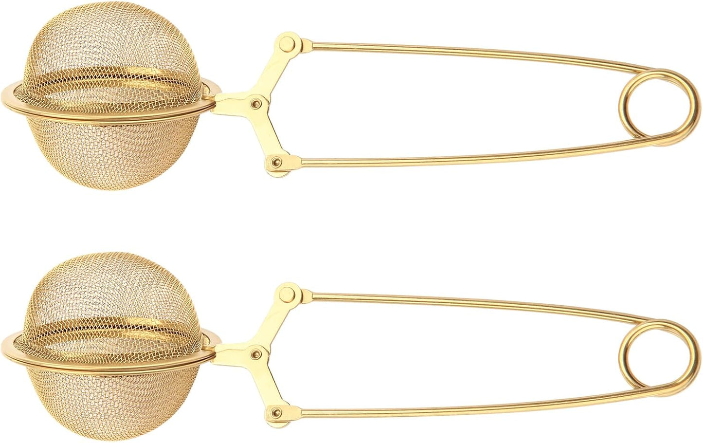 Snap Tea Ball Infuser with Handle; Premium Stainless Steel Fine Mesh Screen Strainer Filters Colander Cullender Sieve Infusion Steeper Maker for Loose Leaf Herbs, 2 Pieces, Golden  Handle