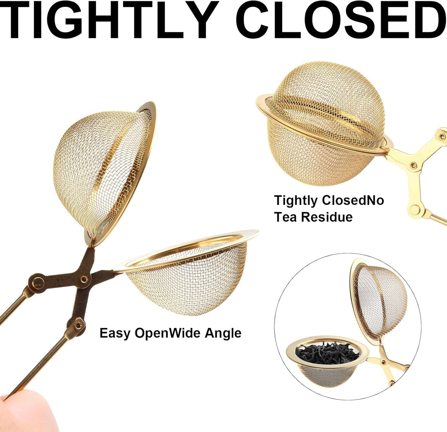 Snap Tea Ball Infuser with Handle; Premium Stainless Steel Fine Mesh Screen Strainer Filters Colander Cullender Sieve Infusion Steeper Maker for Loose Leaf Herbs, 2 Pieces, Golden  Handle