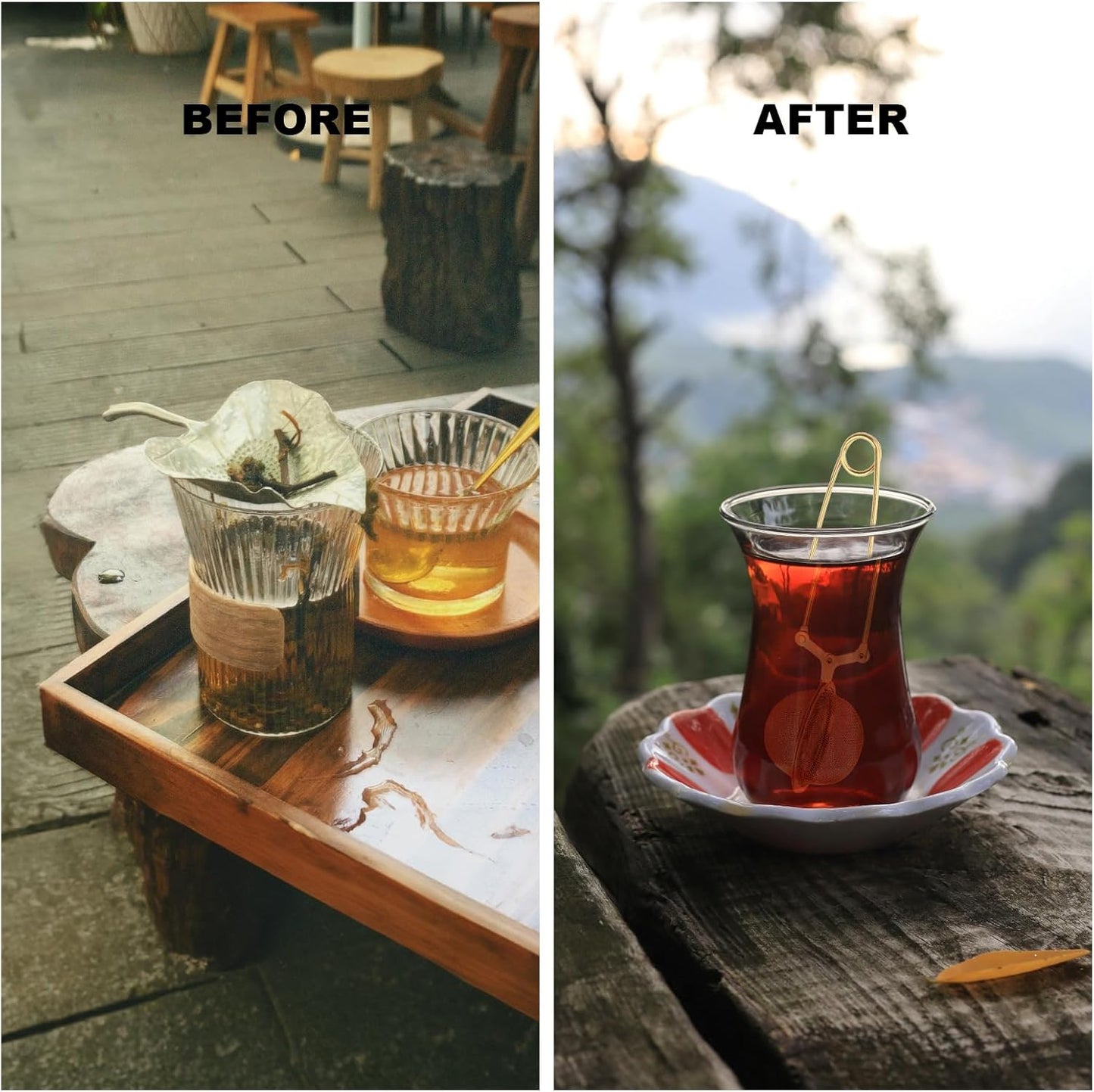 Snap Tea Ball Infuser with Handle; Premium Stainless Steel Fine Mesh Screen Strainer Filters Colander Cullender Sieve Infusion Steeper Maker for Loose Leaf Herbs, 2 Pieces, Golden  Handle