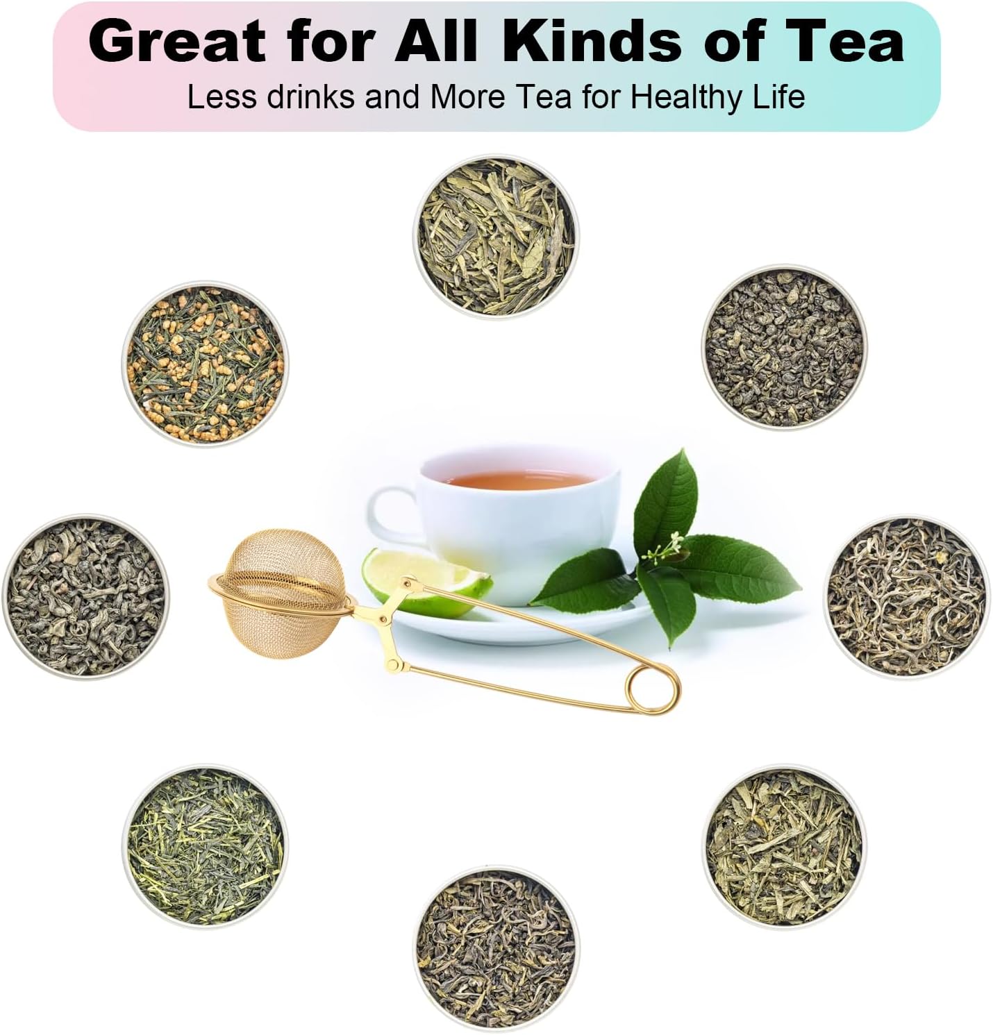 Snap Tea Ball Infuser with Handle; Premium Stainless Steel Fine Mesh Screen Strainer Filters Colander Cullender Sieve Infusion Steeper Maker for Loose Leaf Herbs, 2 Pieces, Golden  Handle