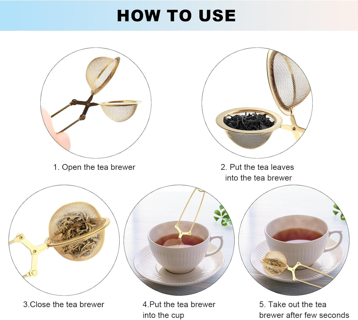 Snap Tea Ball Infuser with Handle; Premium Stainless Steel Fine Mesh Screen Strainer Filters Colander Cullender Sieve Infusion Steeper Maker for Loose Leaf Herbs, 2 Pieces, Golden  Handle
