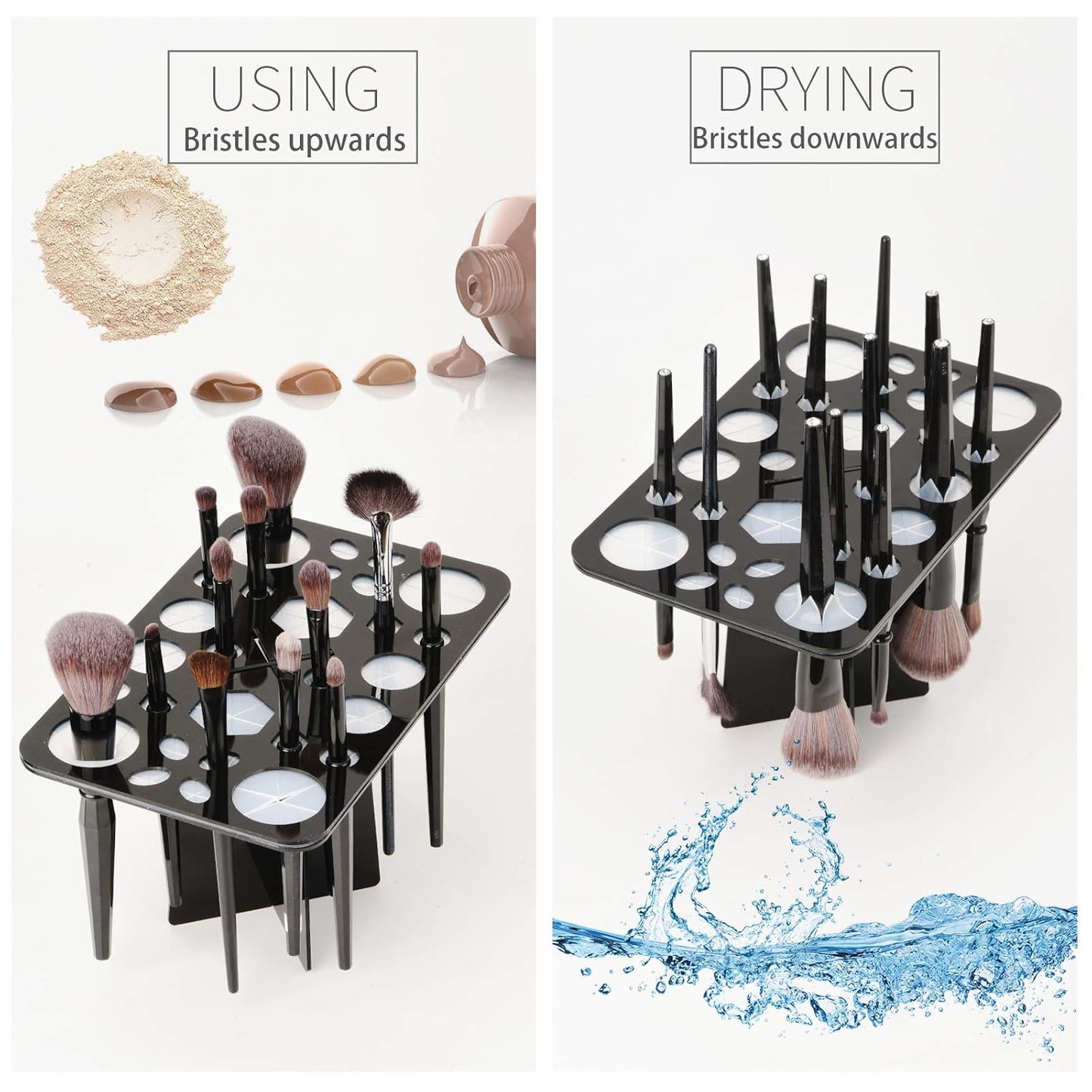 Acrylic Drying Rack for Brushes, Collapsible Stand with 28 Slots Nail, Paint, and Makeup Brushes – Black, Unisex, Ideal Artists Enthusiasts Black