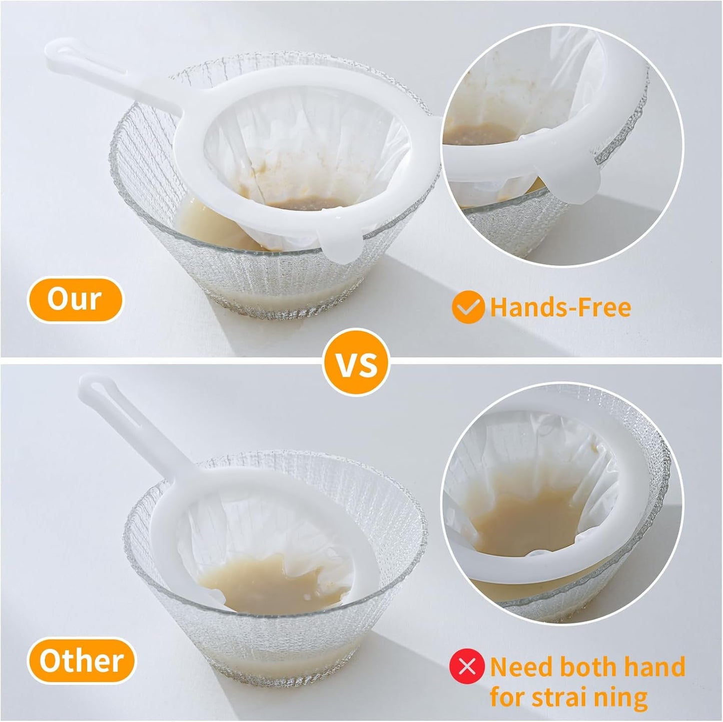 Premium Multi-Mesh Strainer Set, 4 Pack - 100/200/300/400 Mesh, Nylon & Plastic Fine Mesh Sieve for Tea, Coffe, Nut Milk, Juice, Broth, Smoothies, Reusable Easy to Clean, Durable,Dishwarer Safe