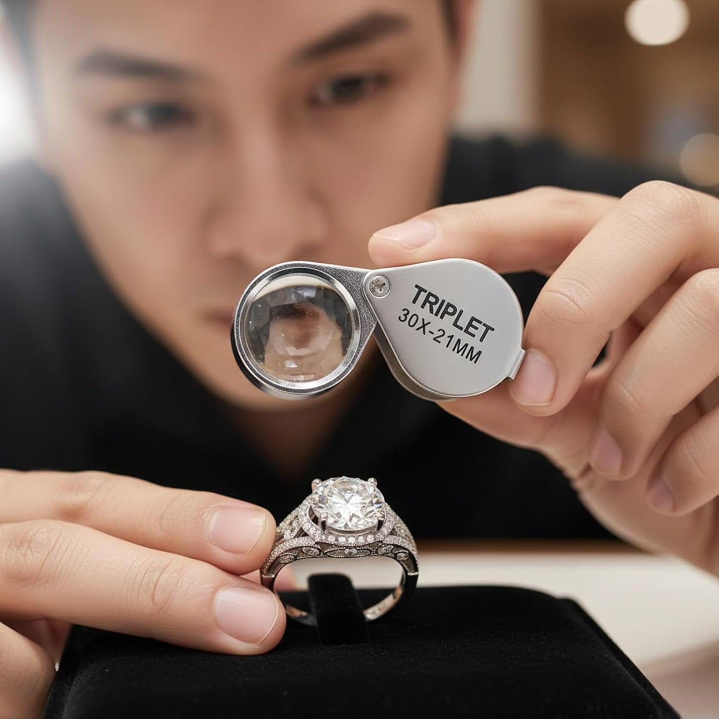 Xindojuz 2 PCS Jewelers Loop Magnifier, Pocket Foldable 30X 21mm Jewelry Eye Small Magnifying Glass Jewelers loupe Magnifier Set for Gems Diamonds Plants Coins Stamps Antiques and More (Silver)