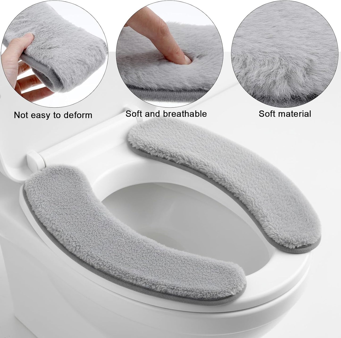 2 PCS Thick and Elastic Toilet Seat Cushion Cover, Washable Soft Padded Toilet Seat Elongated, Easy Install with Double-Sided Hook and Loop Fastener, Seats Mat Cushions for Elderly, Seniors (Gray)