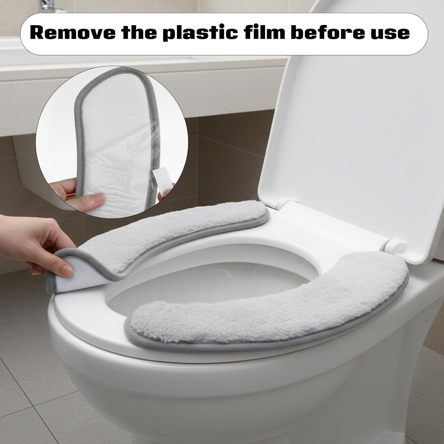 2 PCS Thick and Elastic Toilet Seat Cushion Cover, Washable Soft Padded Toilet Seat Elongated, Easy Install with Double-Sided Hook and Loop Fastener, Seats Mat Cushions for Elderly, Seniors (Gray)