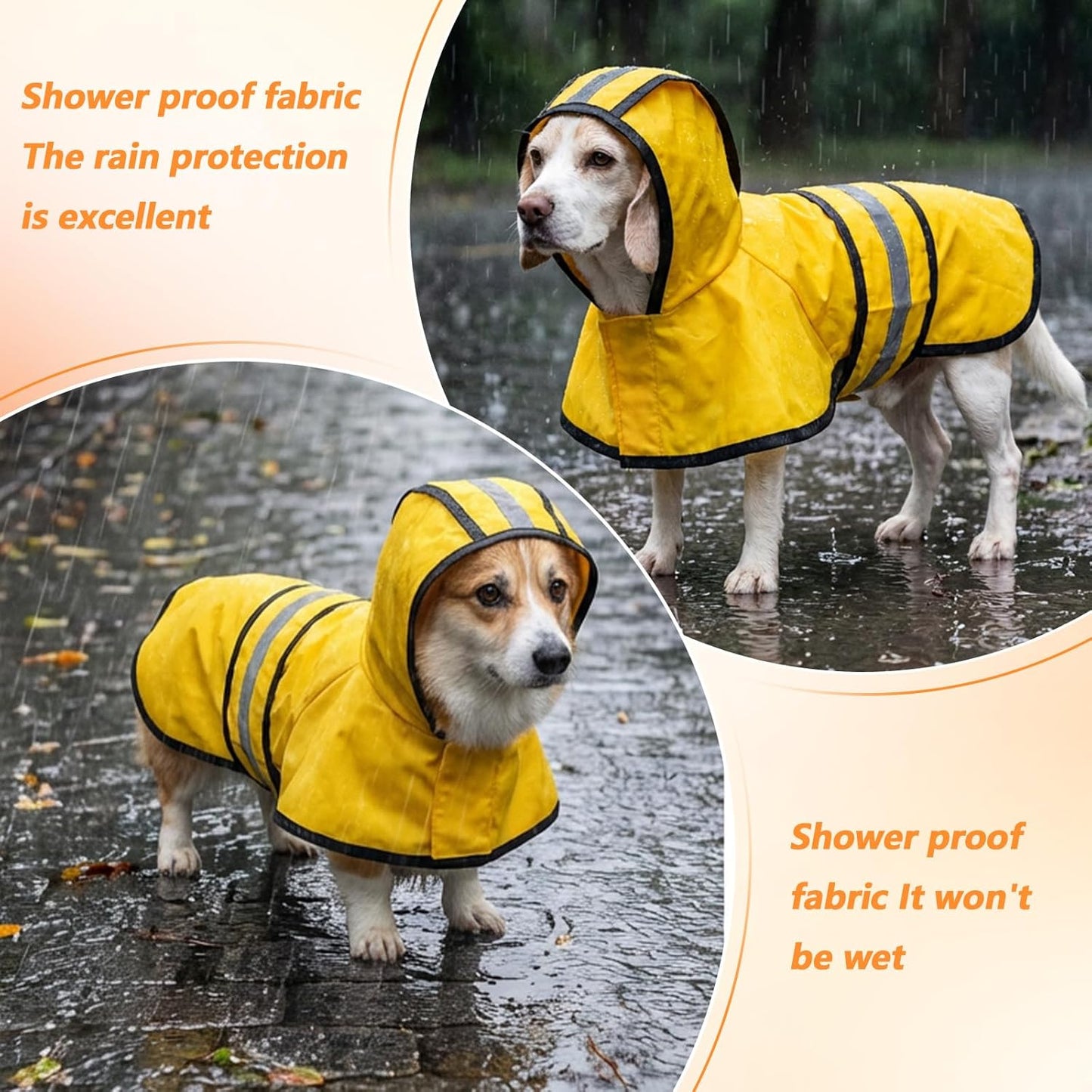 Dog Raincoat with Hood, Rain Jacket for Dogs Waterproof with Reflective Safety Hooded Slicker Poncho, Convenient Leash Hole & Adjustable Fit, Perfect for Small, Medium, and Large Dogs (Yellow M Size)