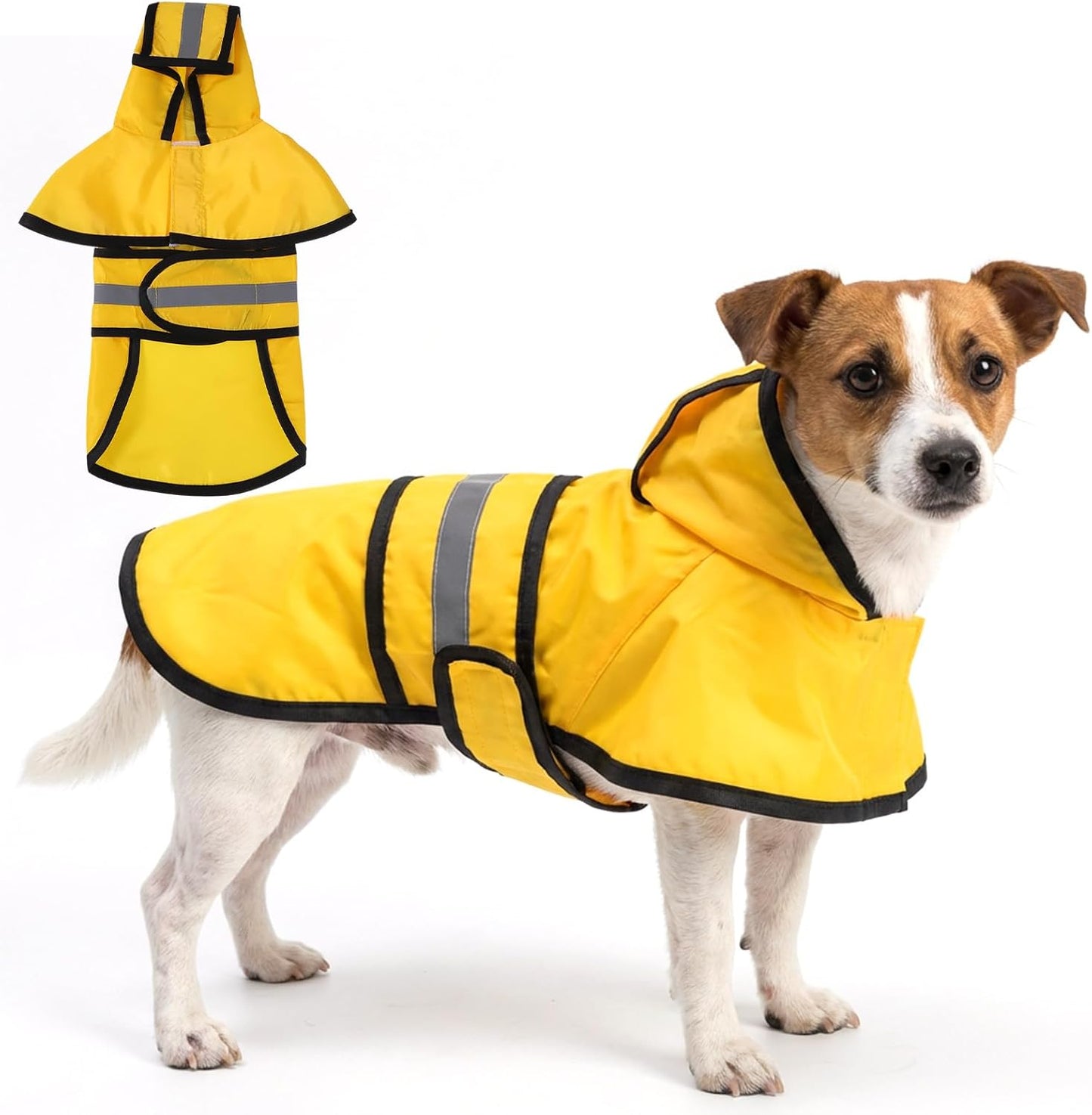 Dog Raincoat with Hood, Rain Jacket for Dogs Waterproof with Reflective Safety Hooded Slicker Poncho, Convenient Leash Hole & Adjustable Fit, Perfect for Small, Medium, and Large Dogs (Yellow M Size)