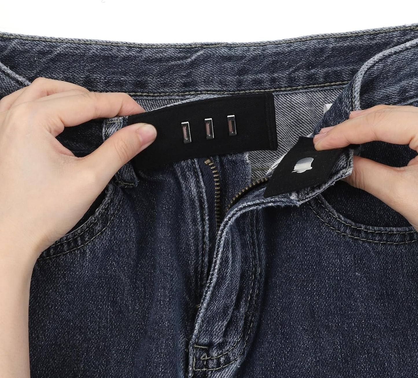 Xinjoduz 8 pcs Black Hook Waist Band Extenders, Pants Waist Extenders with Metal Hook Adjustable Waistband Extender for Men Women, Pants, Jeans, Skirts, Trousers Fasteners