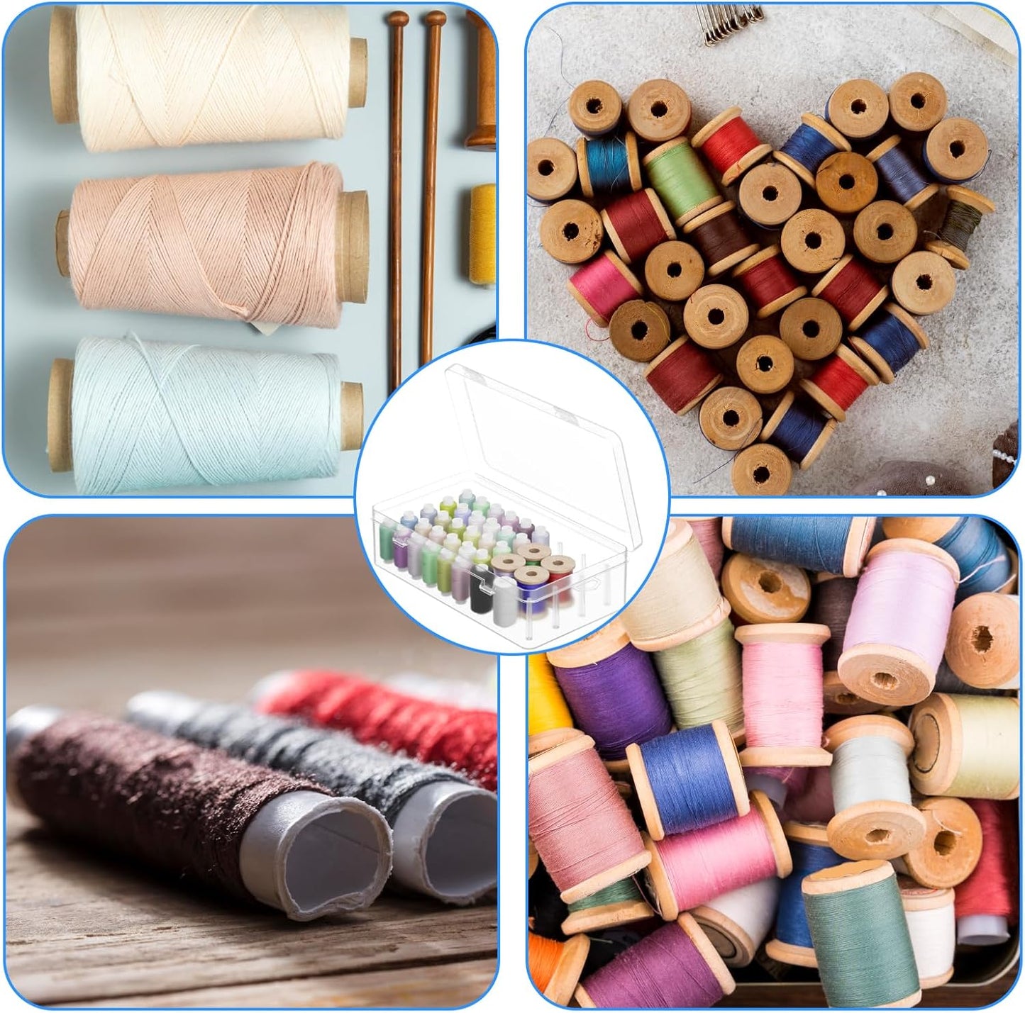 Homakover 42 Spools Sewing Thread Box Storage, Clear Plastic Thread Spools Holder, Embroidery Organizer Bobbins Storage Case, Portable Craft Organizer for Embroidery Quilting and Sewing Threads