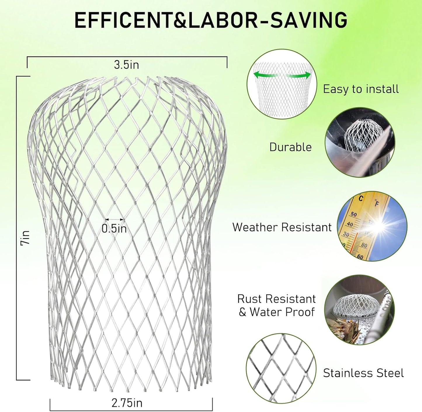 CONLI 8 Pack Gutter Guard, 3.5 Inch Expandable Aluminum Downspout Filter, Leaf Guards for Gutters, Gutter Downpipe Guard for Preventing Blockage from Leaves, Debris