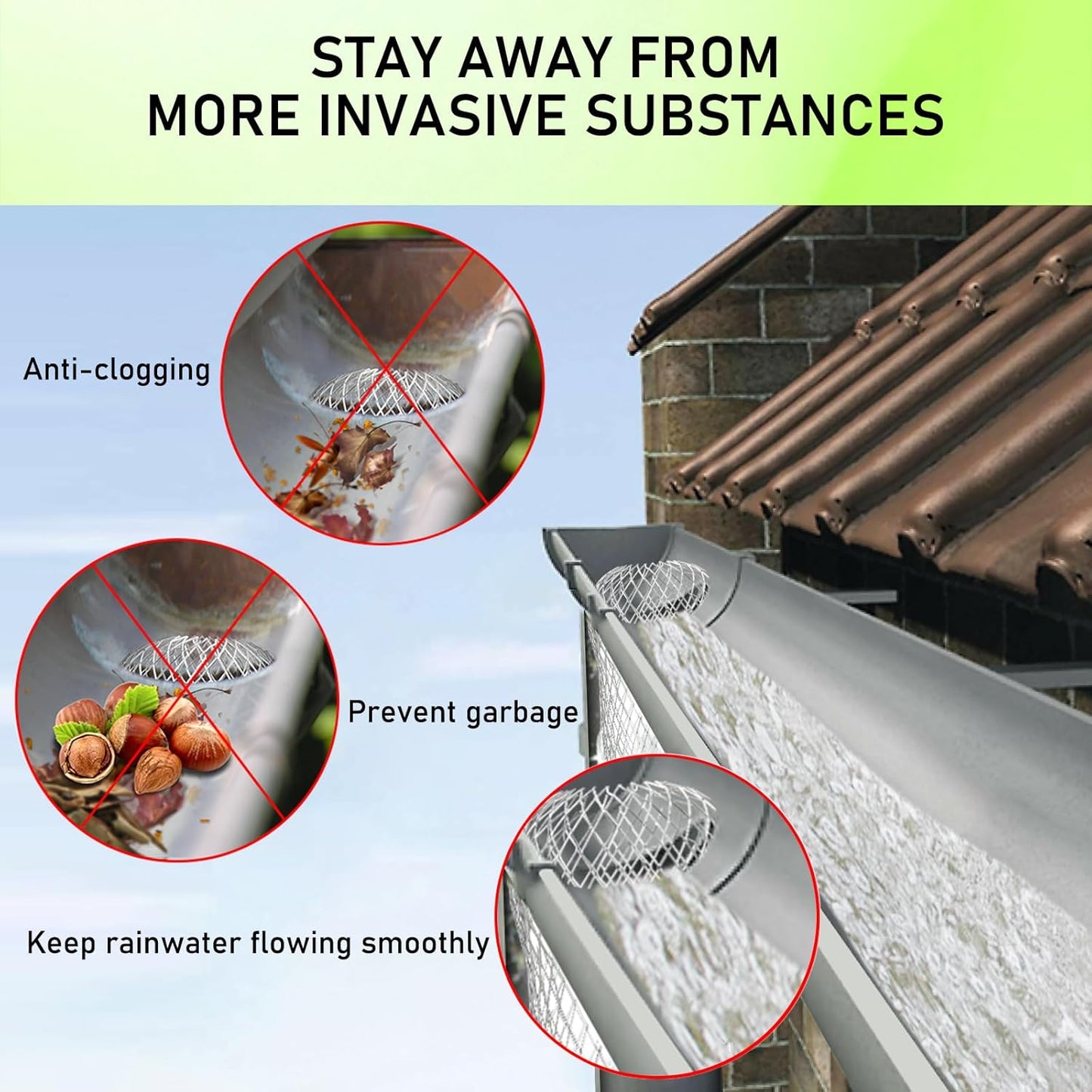 CONLI 8 Pack Gutter Guard, 3.5 Inch Expandable Aluminum Downspout Filter, Leaf Guards for Gutters, Gutter Downpipe Guard for Preventing Blockage from Leaves, Debris