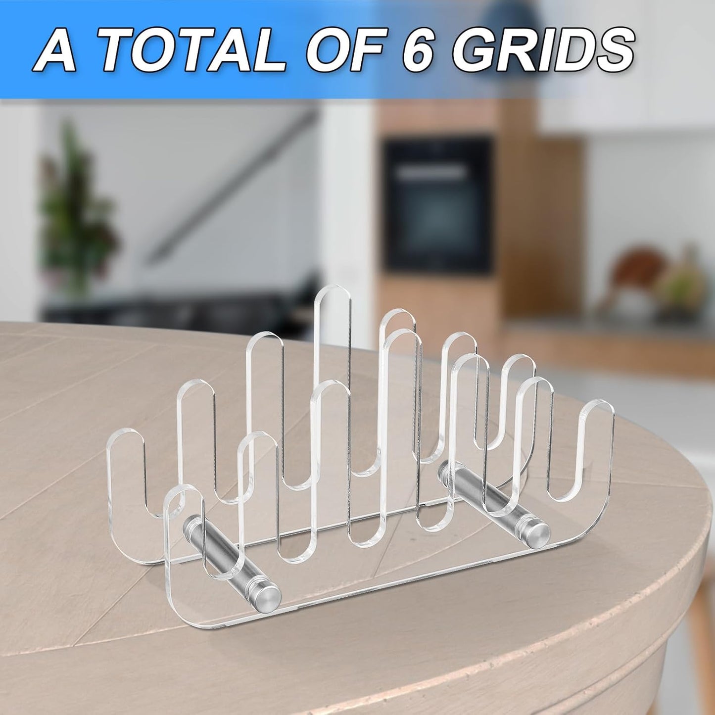Clear Acrylic Coaster Holder, 6 Grids Anti Slip Coaster Organizer Perfect for Square or Round Coaster Sets, Hold 6 Coasters (Holder Only)