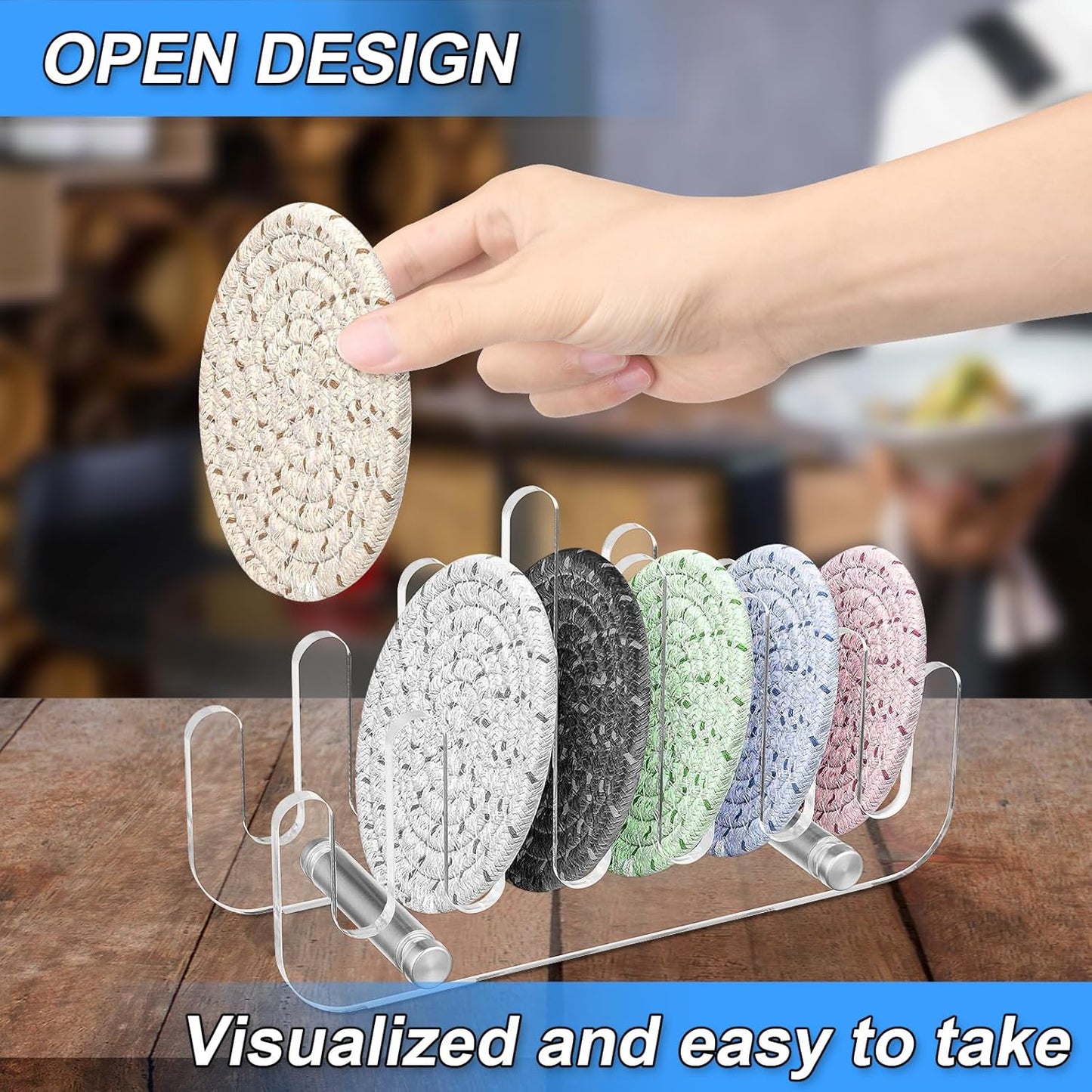 Clear Acrylic Coaster Holder, 6 Grids Anti Slip Coaster Organizer Perfect for Square or Round Coaster Sets, Hold 6 Coasters (Holder Only)