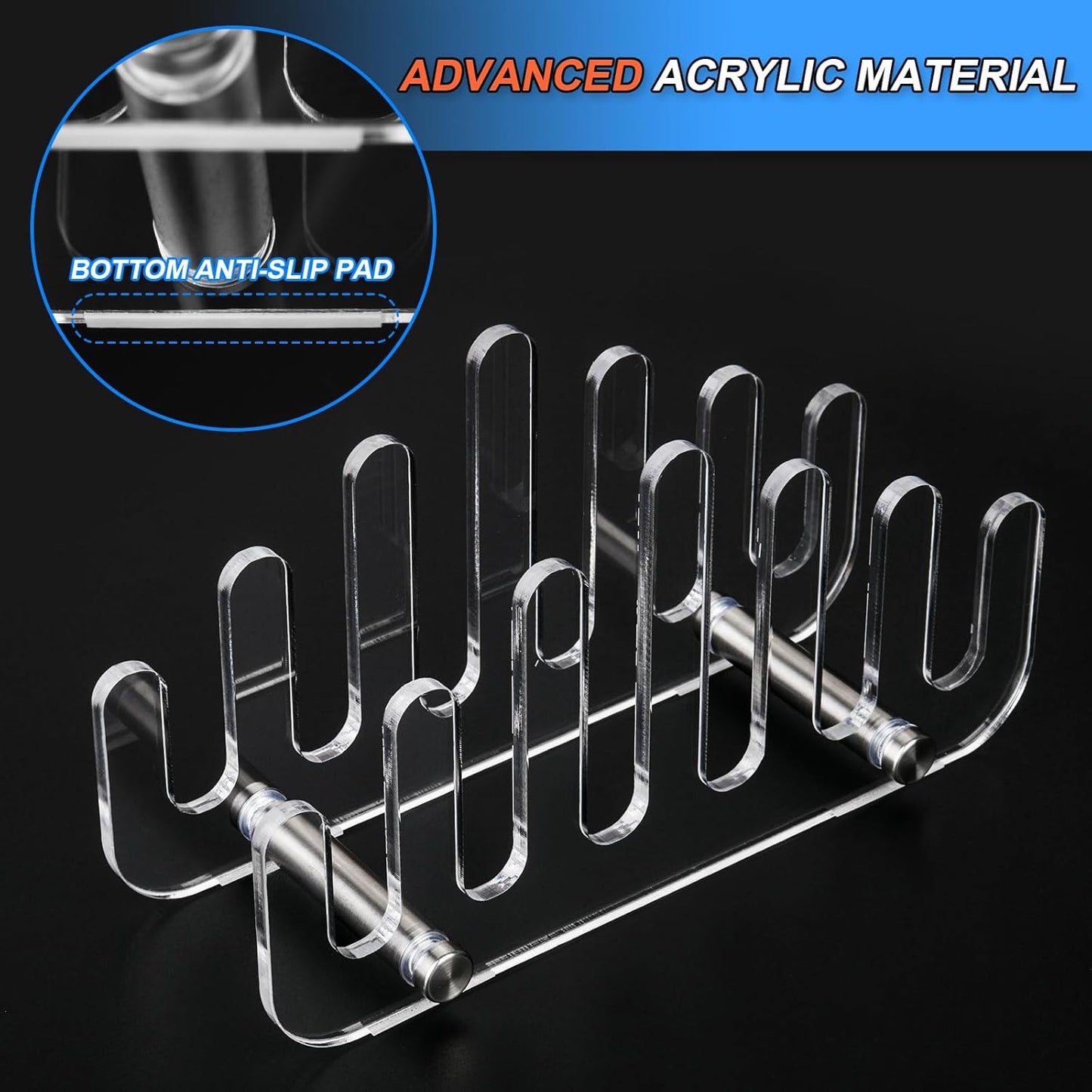 Clear Acrylic Coaster Holder, 6 Grids Anti Slip Coaster Organizer Perfect for Square or Round Coaster Sets, Hold 6 Coasters (Holder Only)
